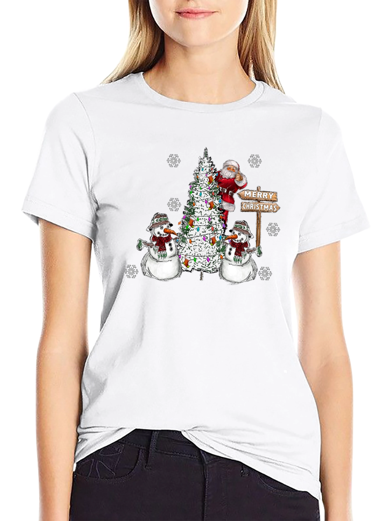 Festive Santa & Snowmen Christmas Graphic T-Shirt