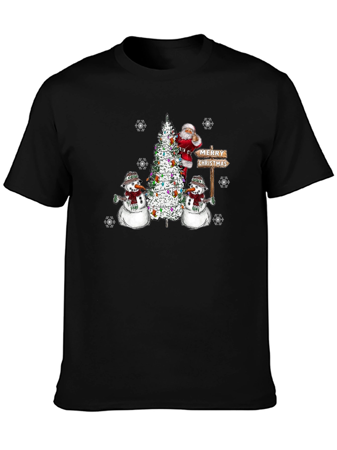Festive Santa & Snowmen Christmas Graphic T-Shirt