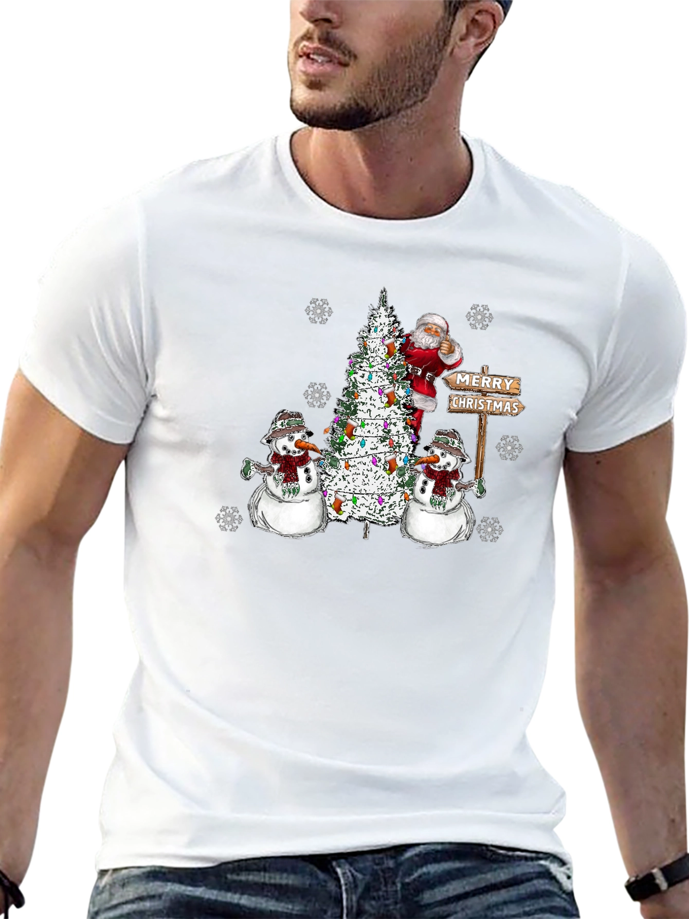 Festive Santa & Snowmen Christmas Graphic T-Shirt