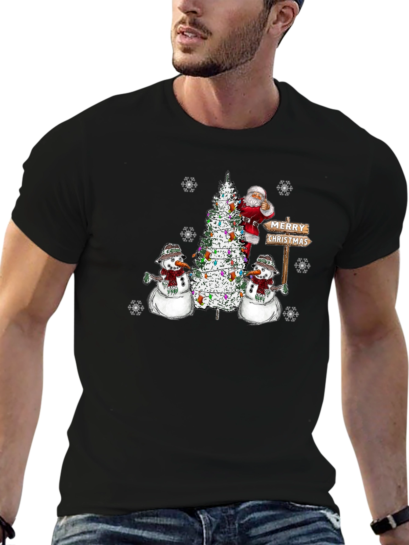 Festive Santa & Snowmen Christmas Graphic T-Shirt