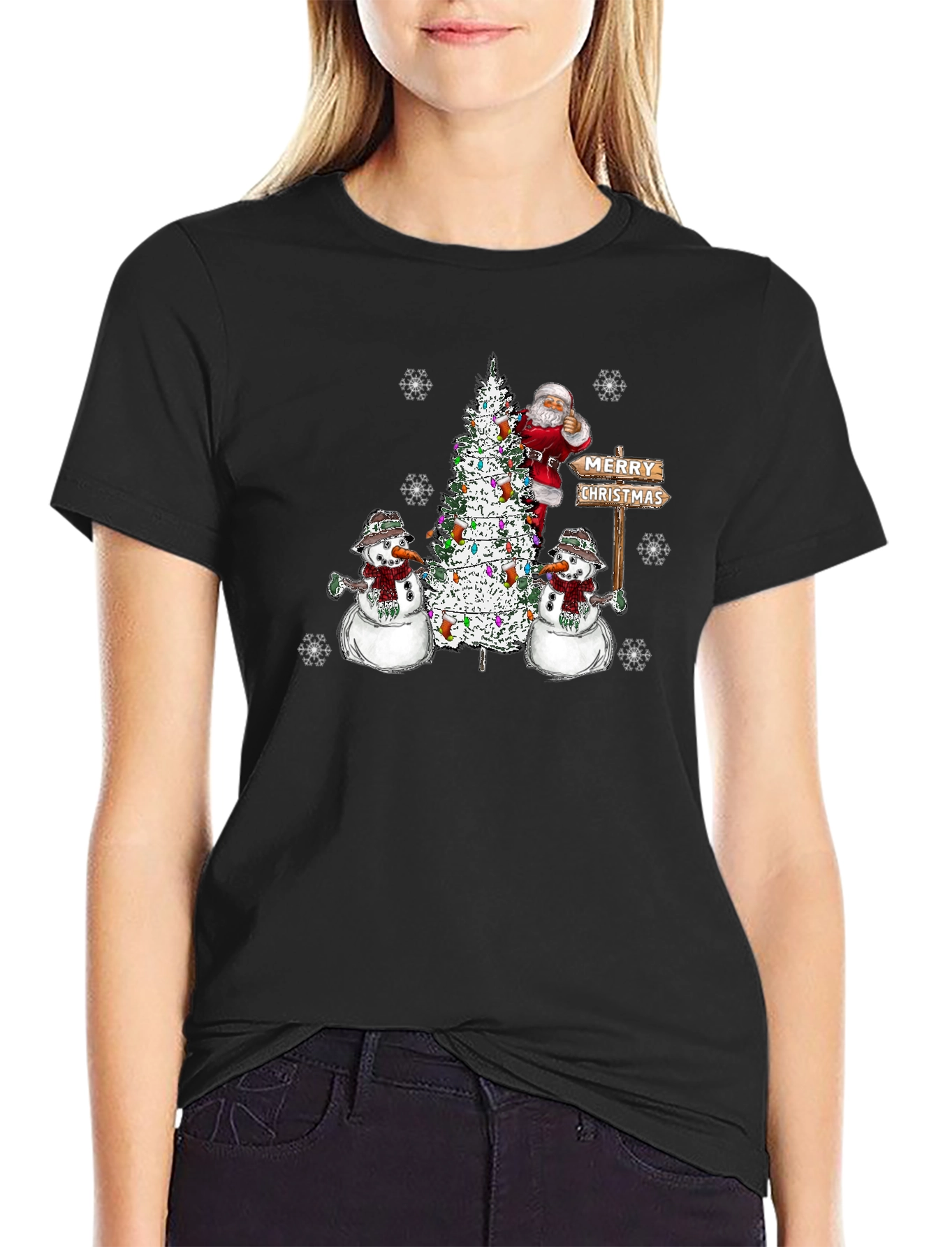 Festive Santa & Snowmen Christmas Graphic T-Shirt