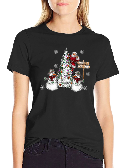 Festive Santa & Snowmen Christmas Graphic T-Shirt