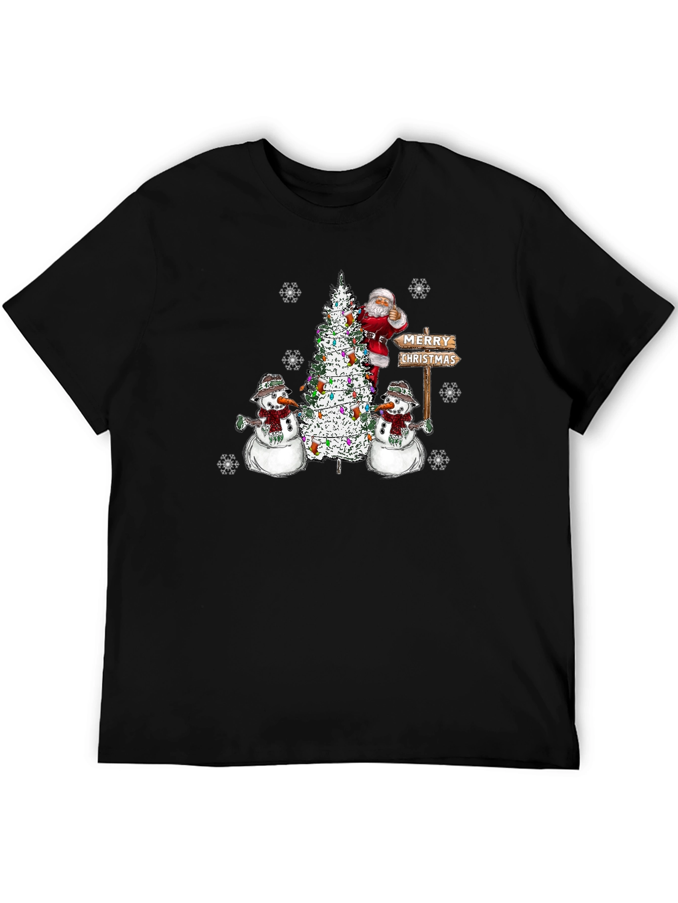Festive Santa & Snowmen Christmas Graphic T-Shirt