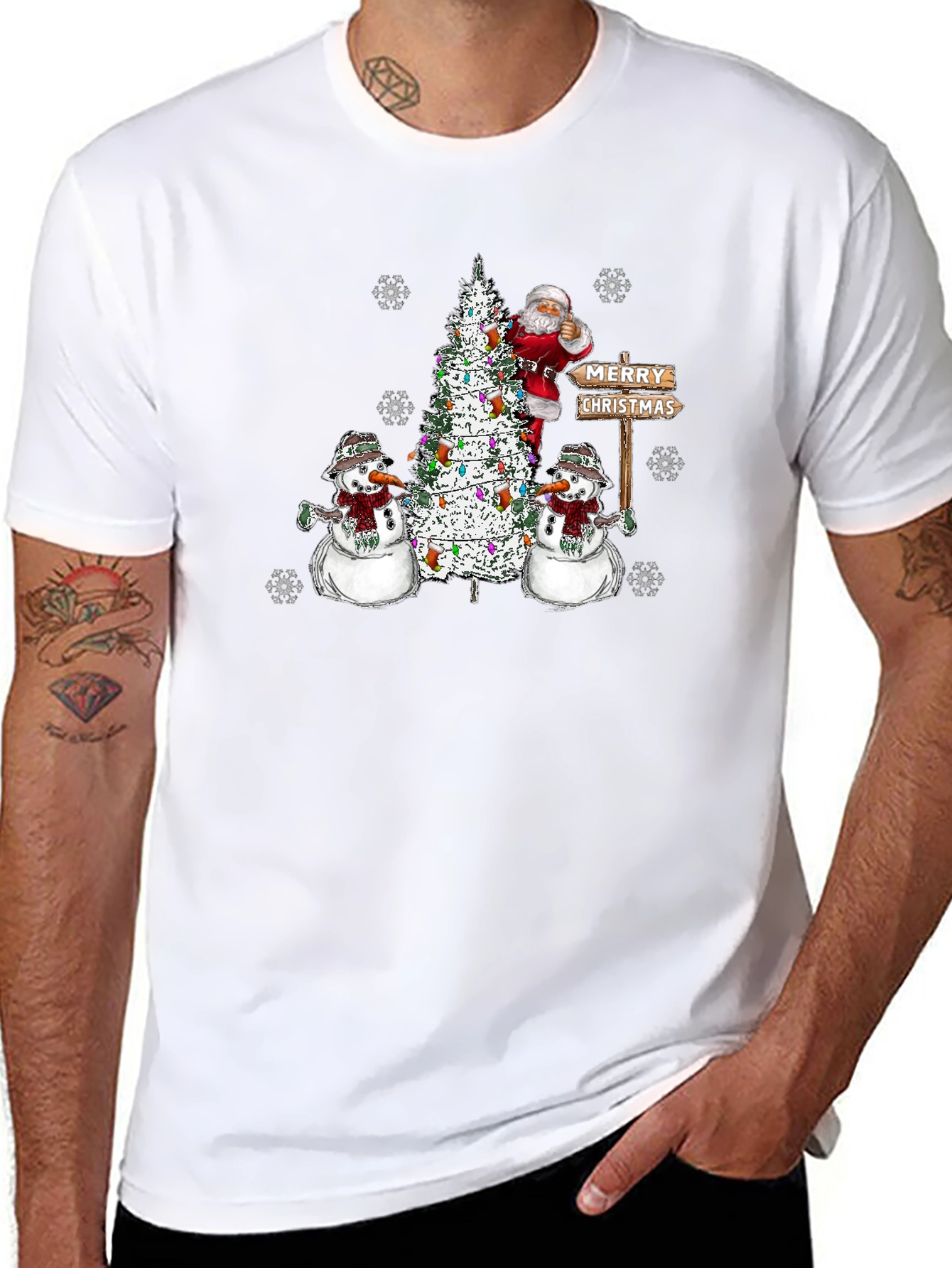 Festive Santa & Snowmen Christmas Graphic T-Shirt