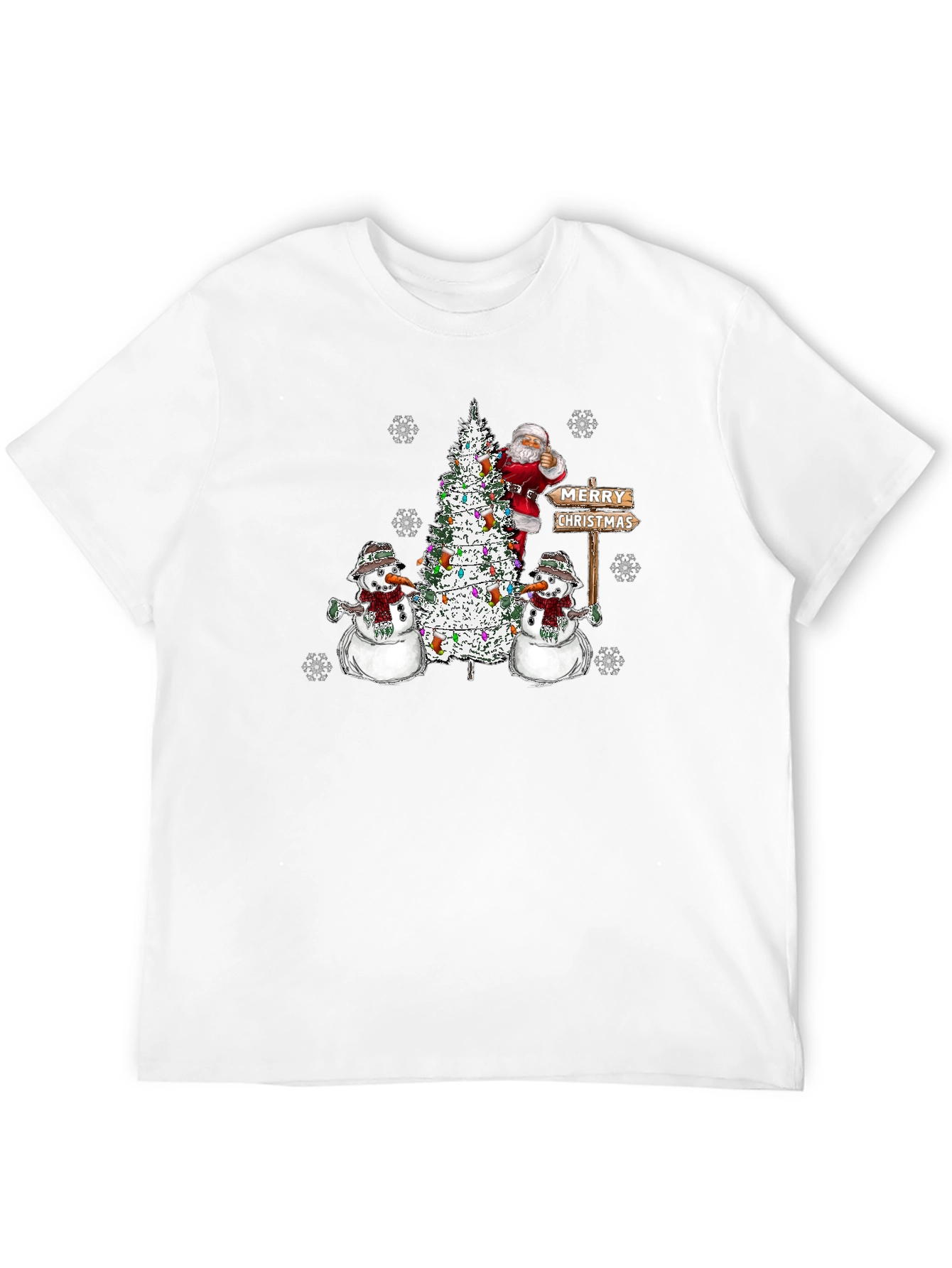 Festive Santa & Snowmen Christmas Graphic T-Shirt