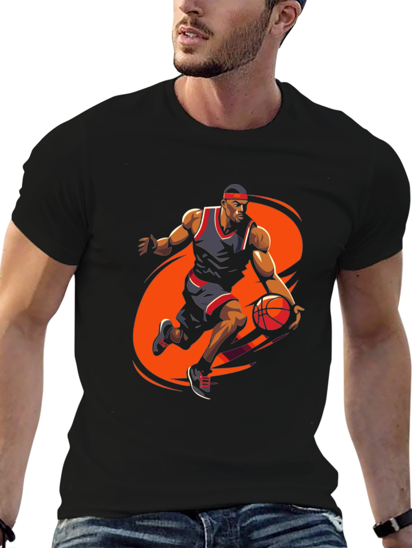 Basketball Player Graphic Tee - Stylish Black Cotton T-Shirt