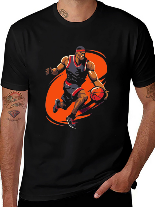 Basketball Player Graphic Tee - Stylish Black Cotton T-Shirt