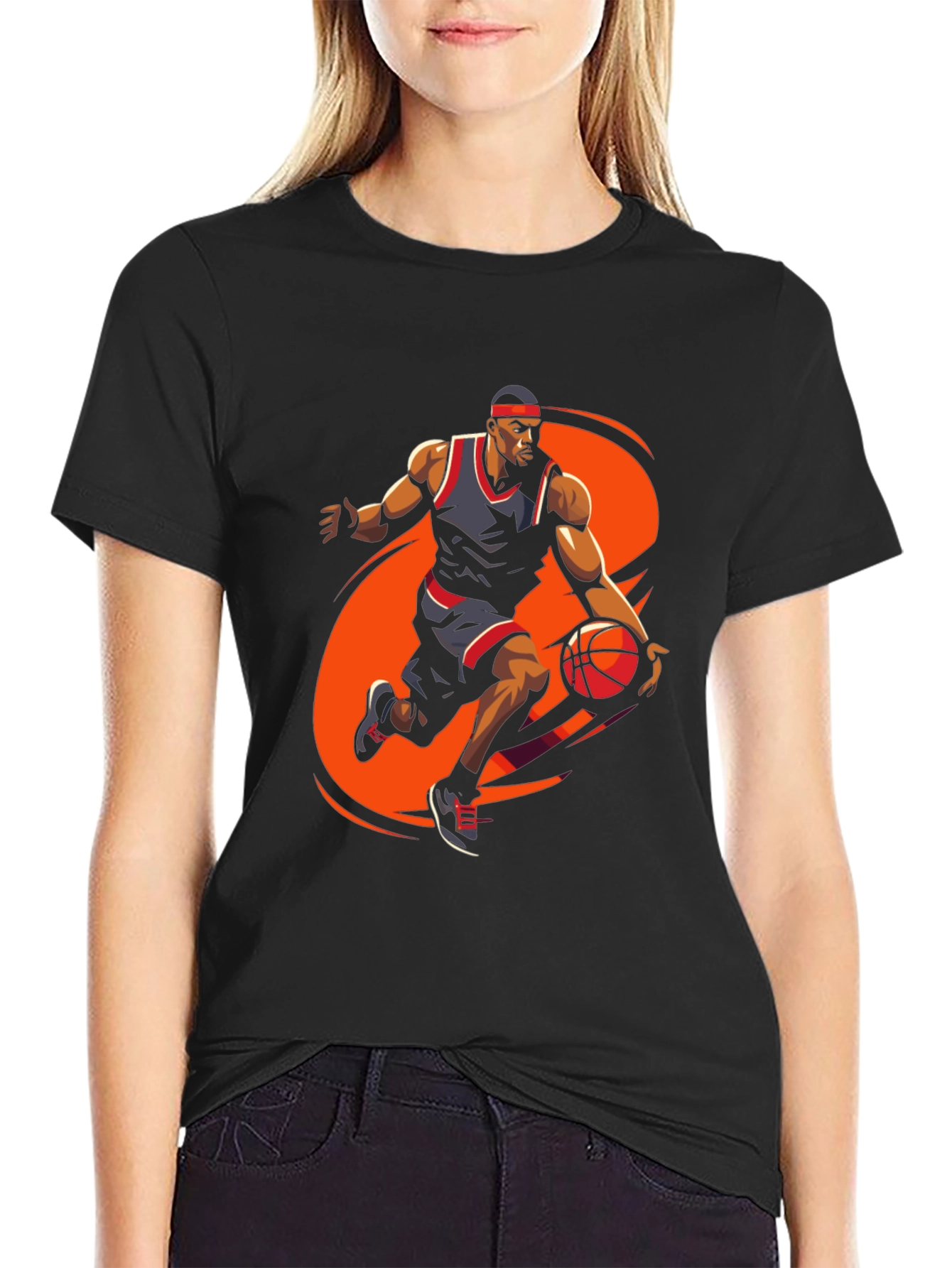 Basketball Player Graphic Tee - Stylish Black Cotton T-Shirt