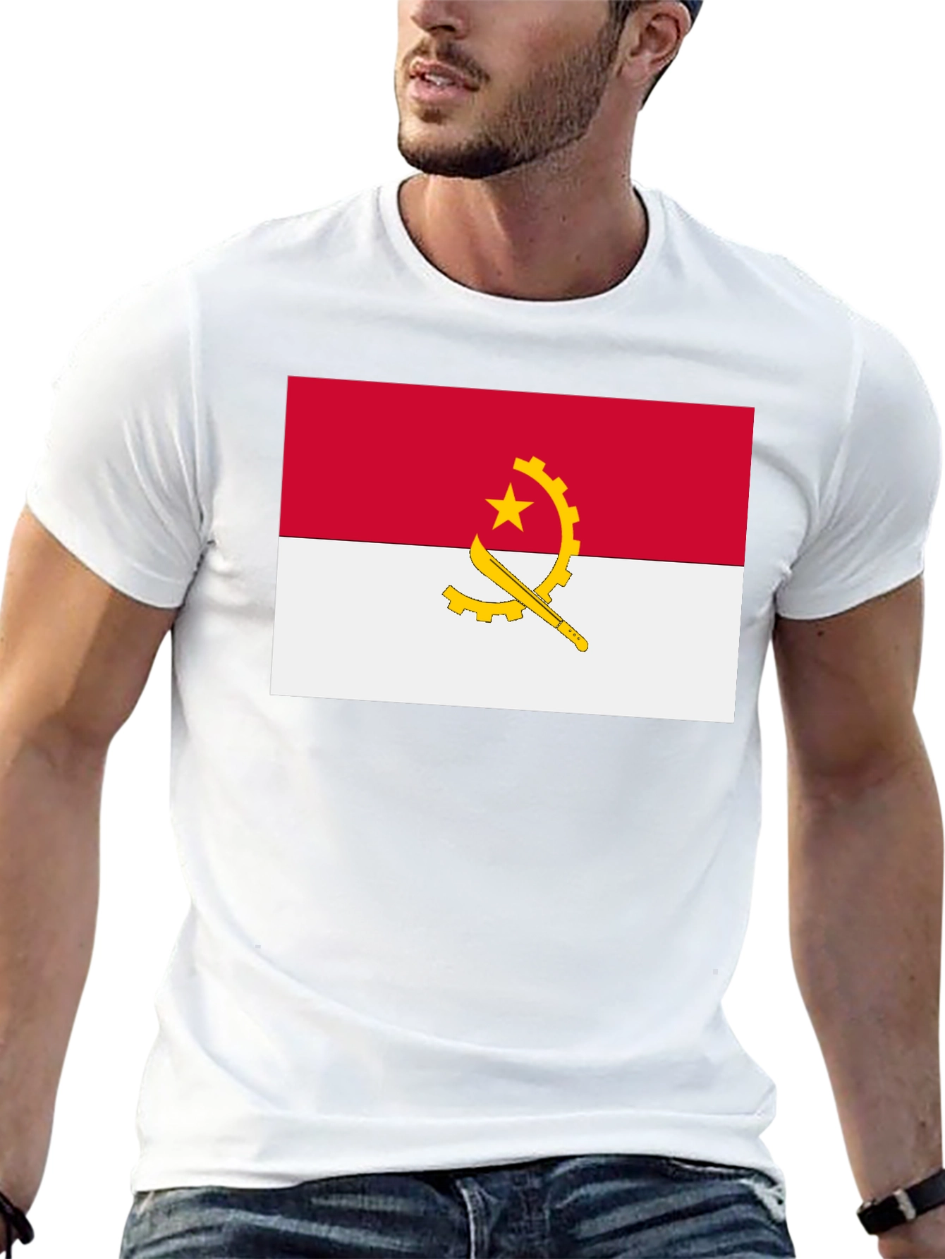 Angola Flag Graphic Tee - Black Cotton T-Shirt
