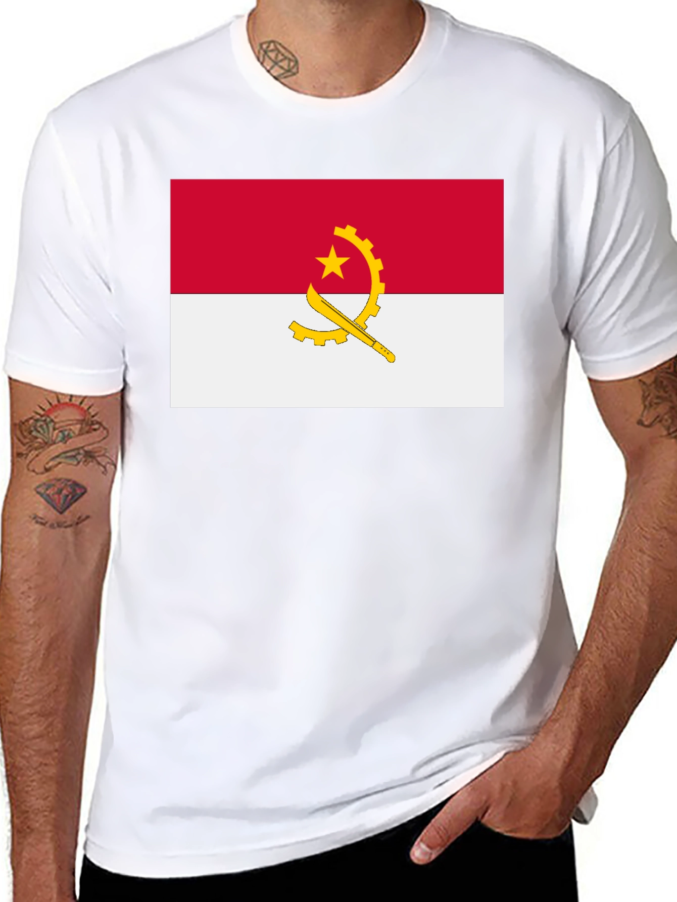Angola Flag Graphic Tee - Black Cotton T-Shirt
