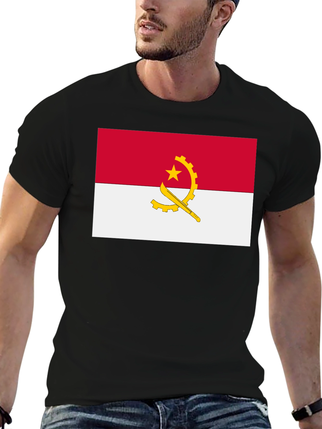 Angola Flag Graphic Tee - Black Cotton T-Shirt