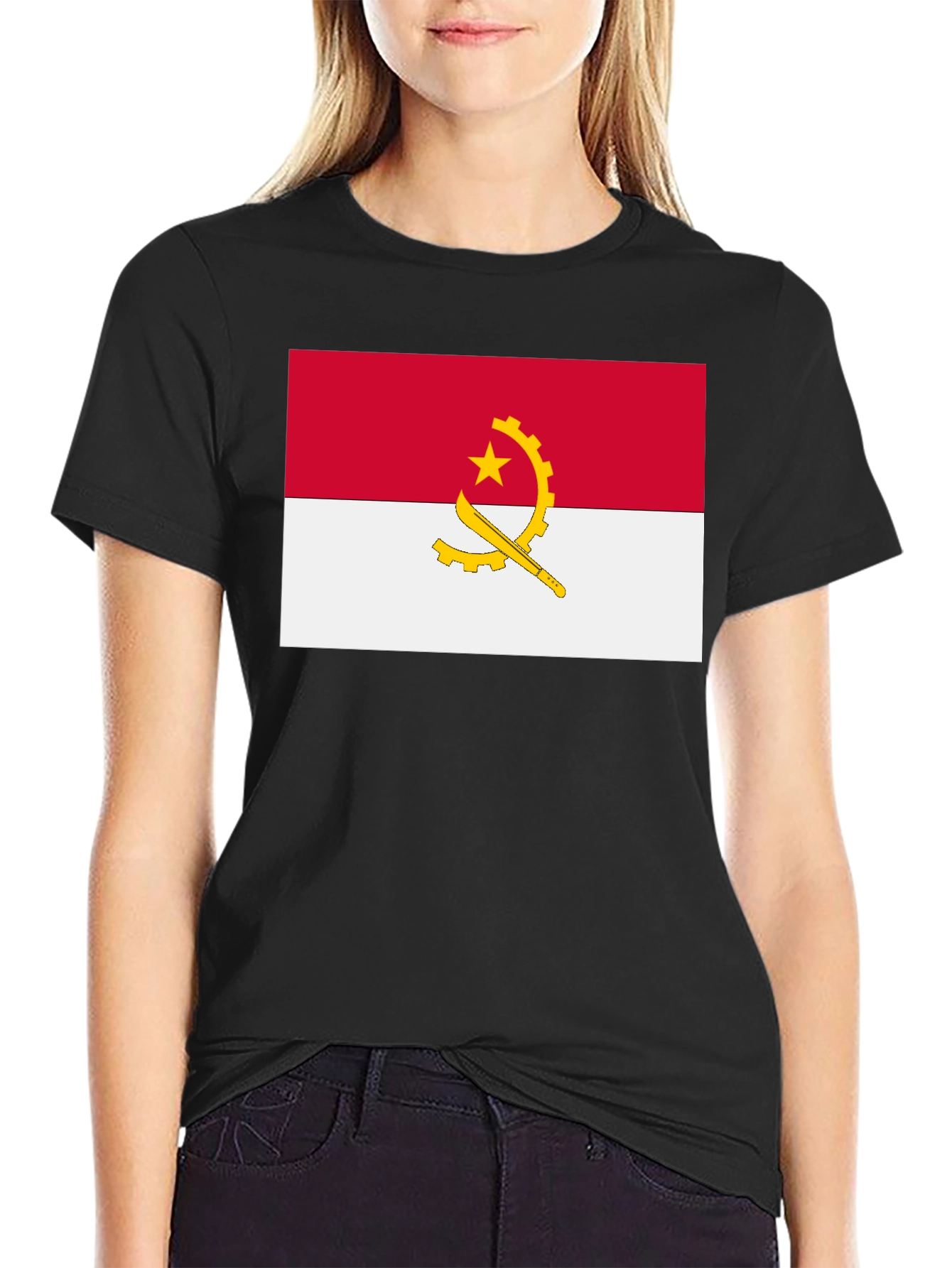 Angola Flag Graphic Tee - Black Cotton T-Shirt