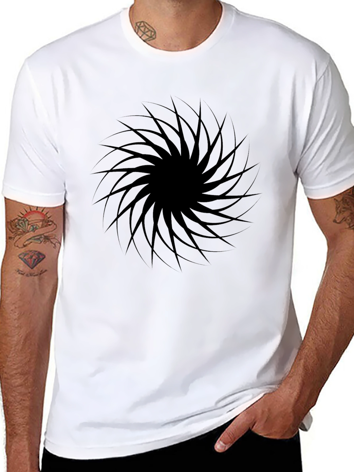 Mens Black Graphic Tee - Abstract Swirl Design