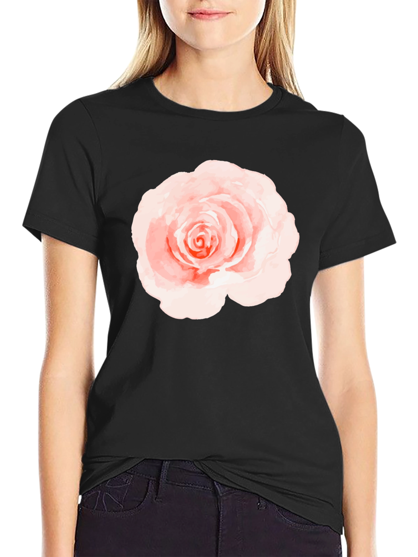 Floral Rose Graphic Black T-Shirt