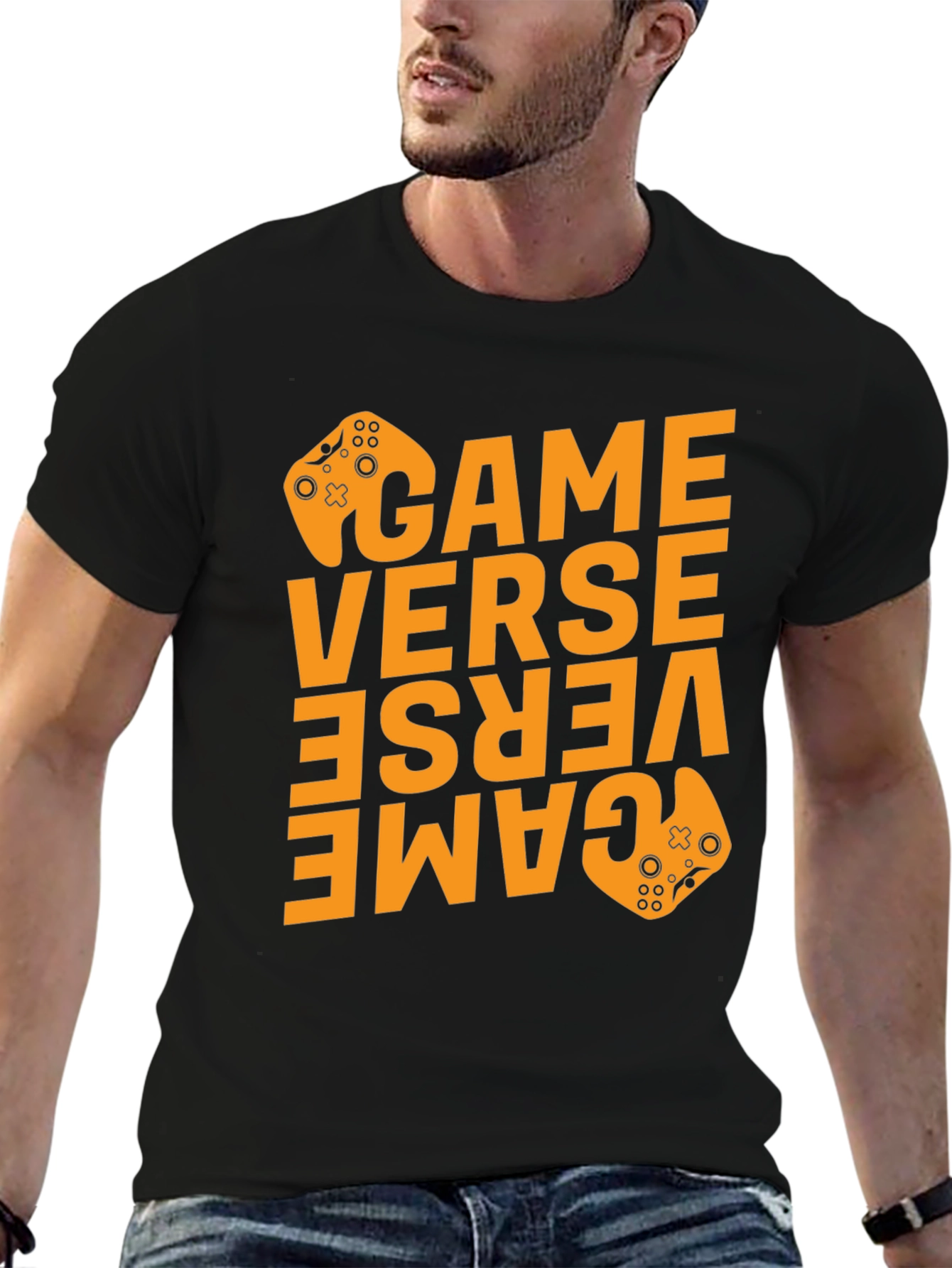 Game Verse Graphic Print Black T-Shirt