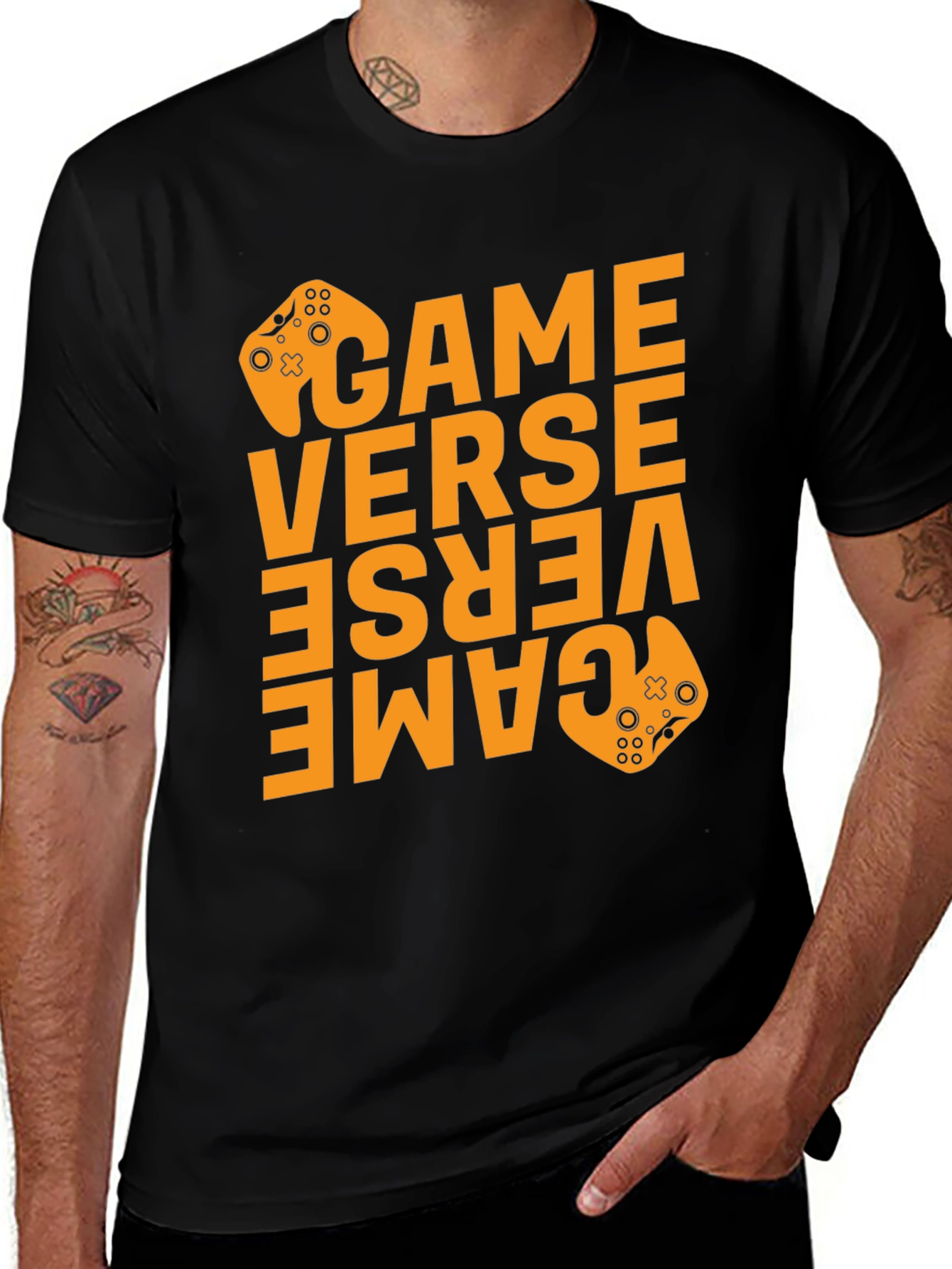 Game Verse Graphic Print Black T-Shirt