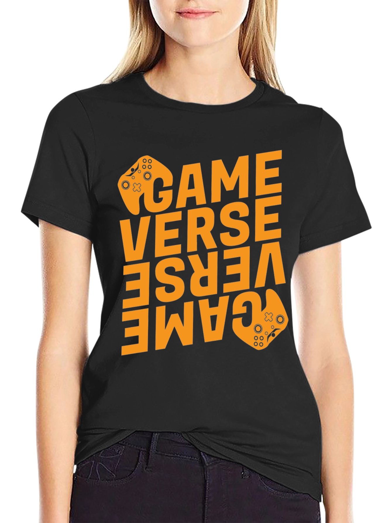 Game Verse Graphic Print Black T-Shirt
