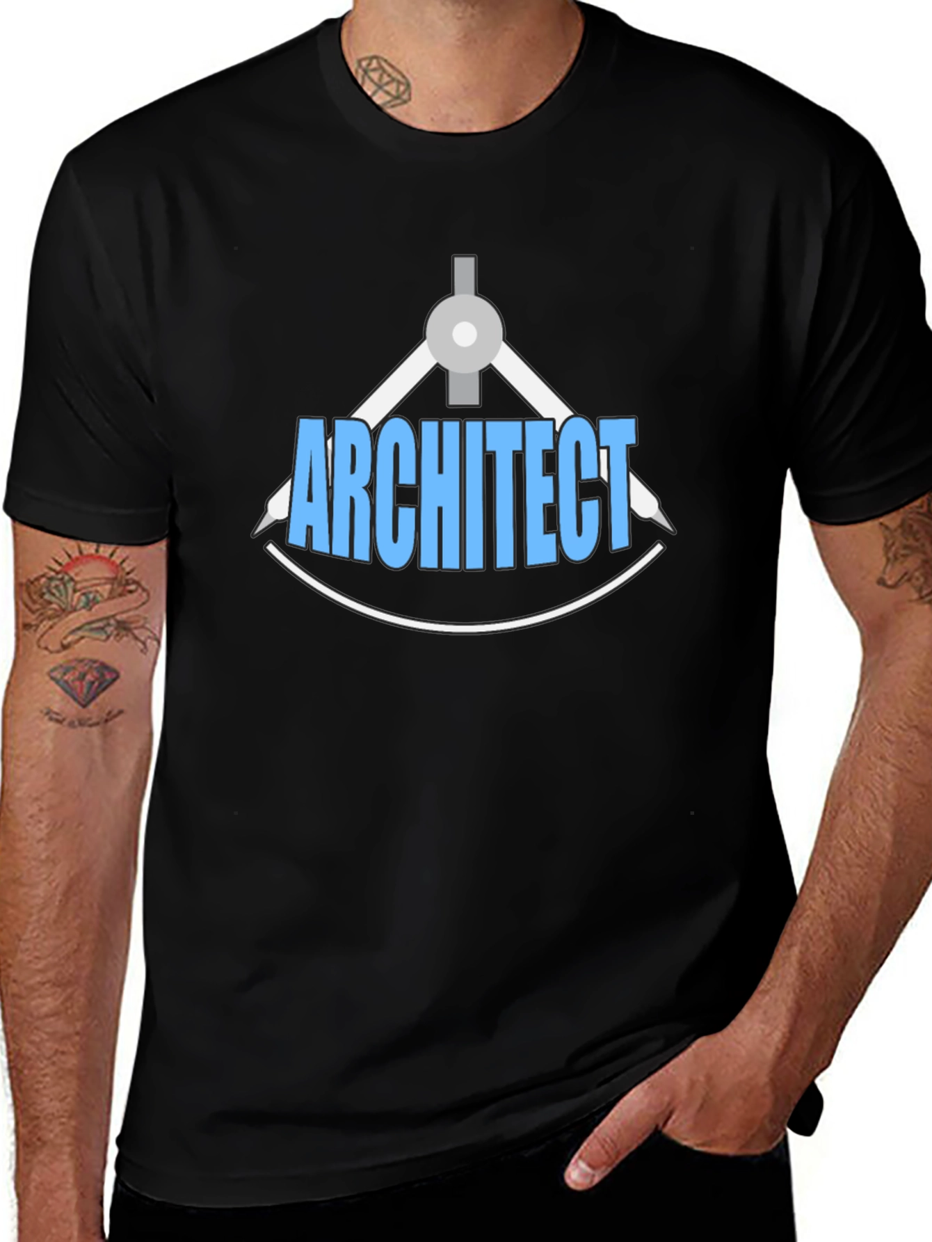 Architect Design T-Shirt - Drafting Compass Blueprint Tee