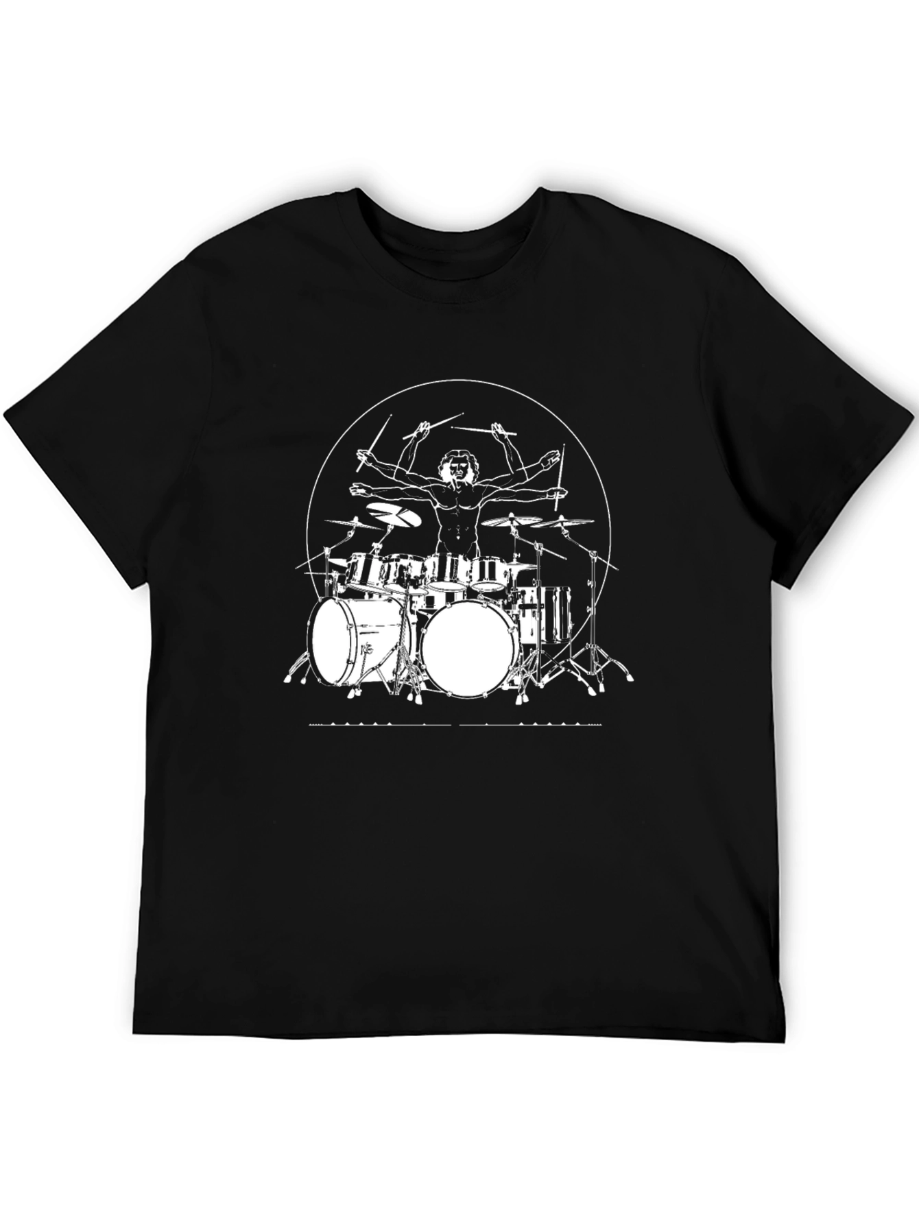 Vitruvian Drummer Black T-Shirt - Music Tee