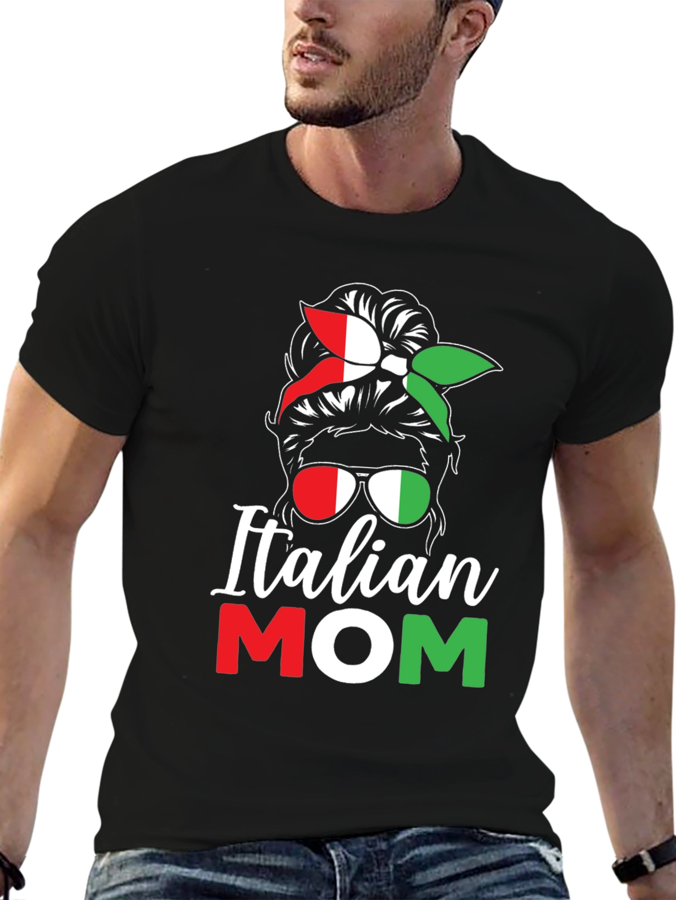 Italian Mom T-Shirt - Messy Bun Italy Flag Tee