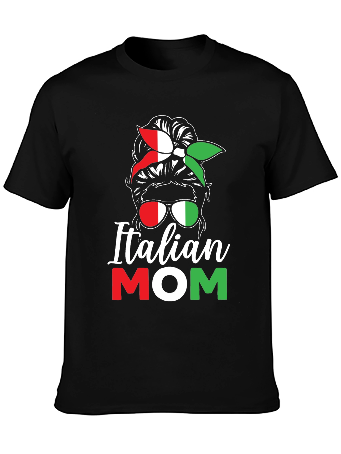 Italian Mom T-Shirt - Messy Bun Italy Flag Tee