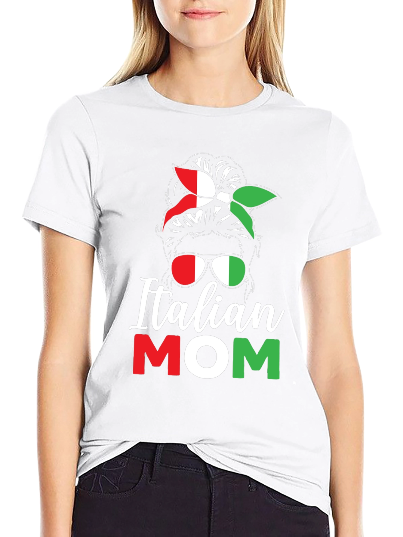 Italian Mom T-Shirt - Messy Bun Italy Flag Tee