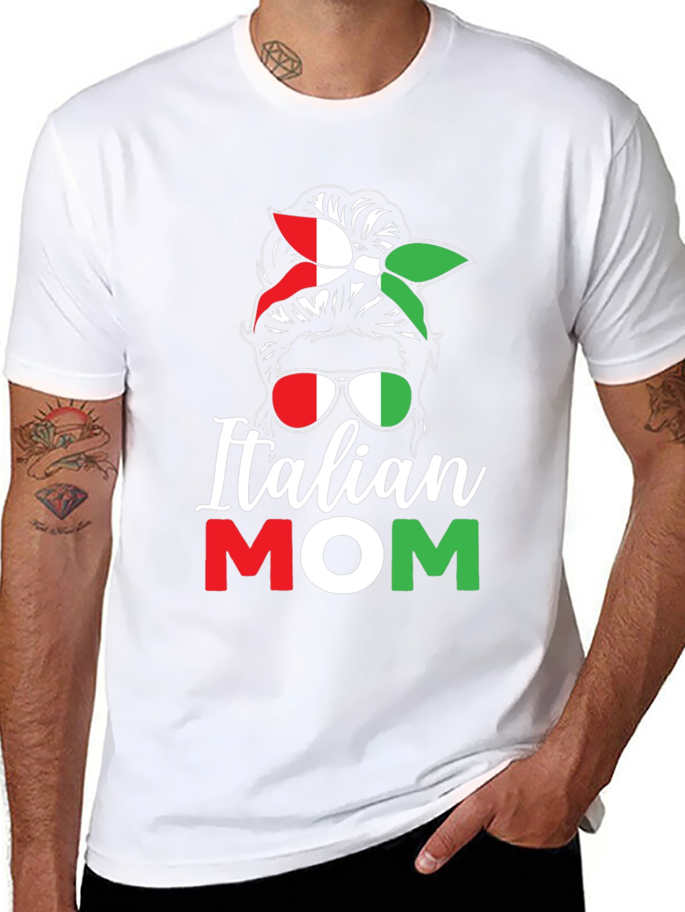 Italian Mom T-Shirt - Messy Bun Italy Flag Tee