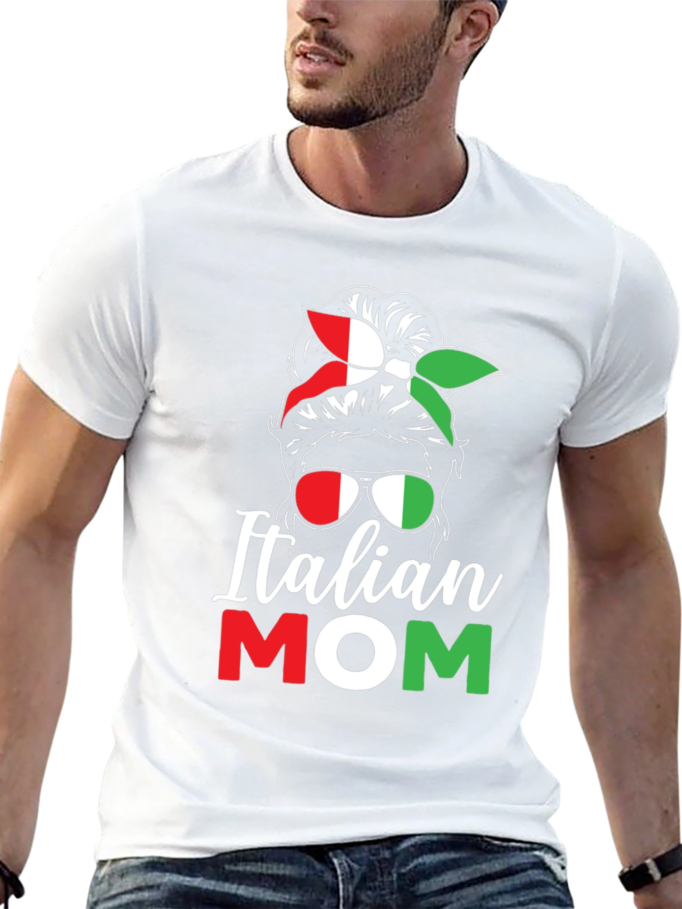 Italian Mom T-Shirt - Messy Bun Italy Flag Tee