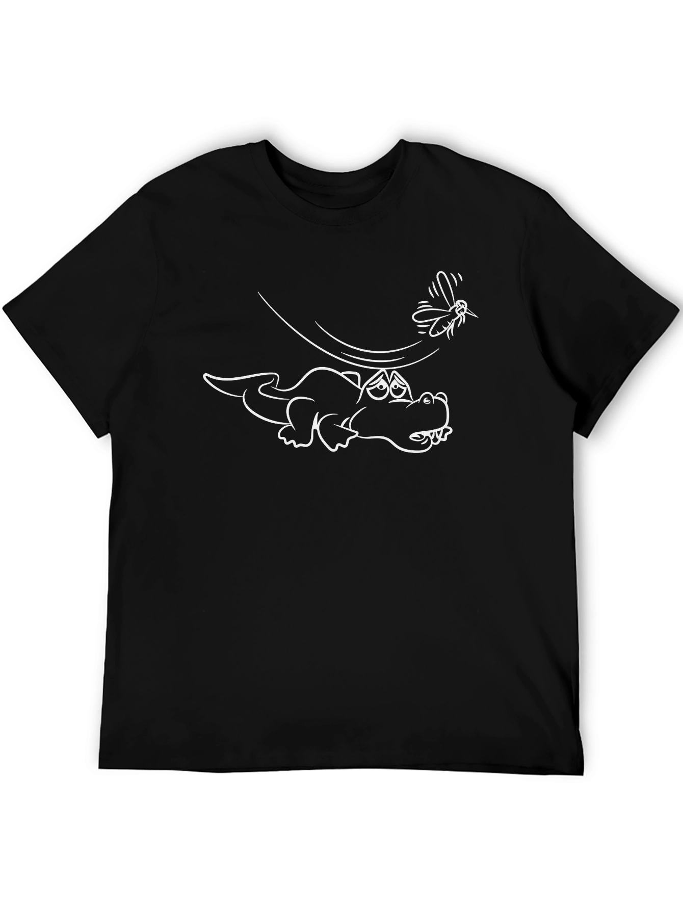 Cartoon Alligator & Mosquito Black T-Shirt