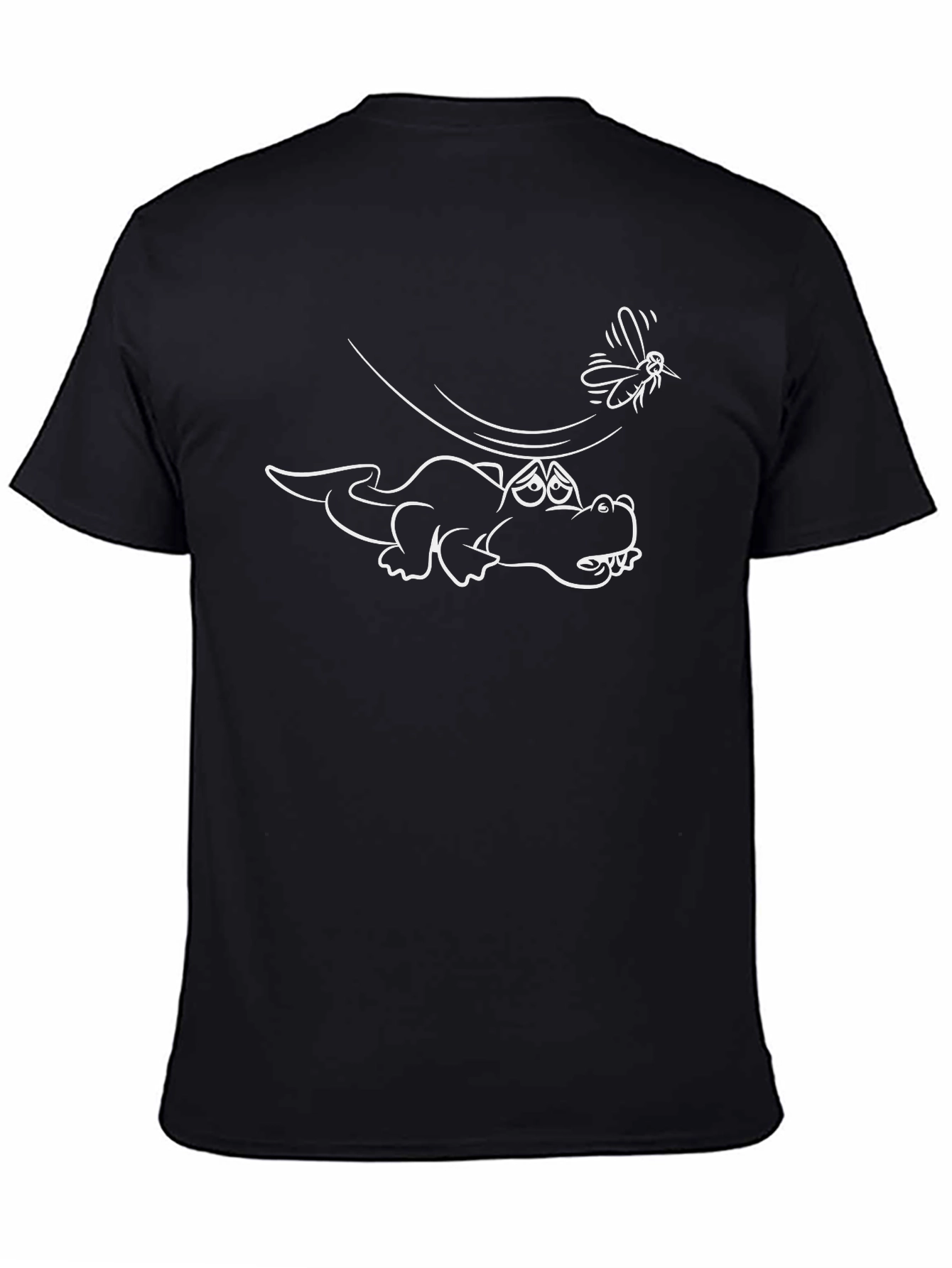 Cartoon Alligator & Mosquito Black T-Shirt
