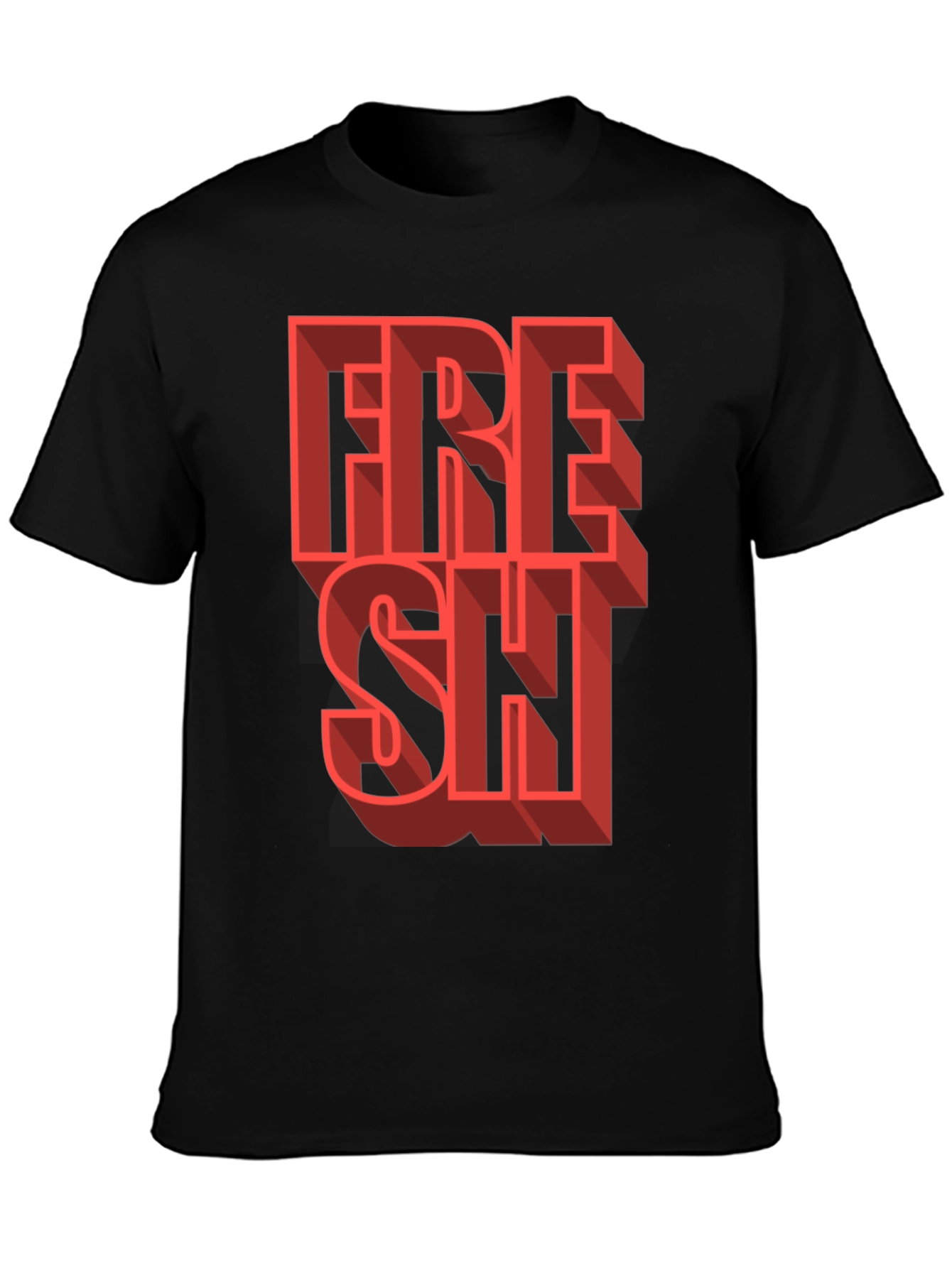 Fresh Graphic Tee - Trendy 3D Lettering Black T-Shirt