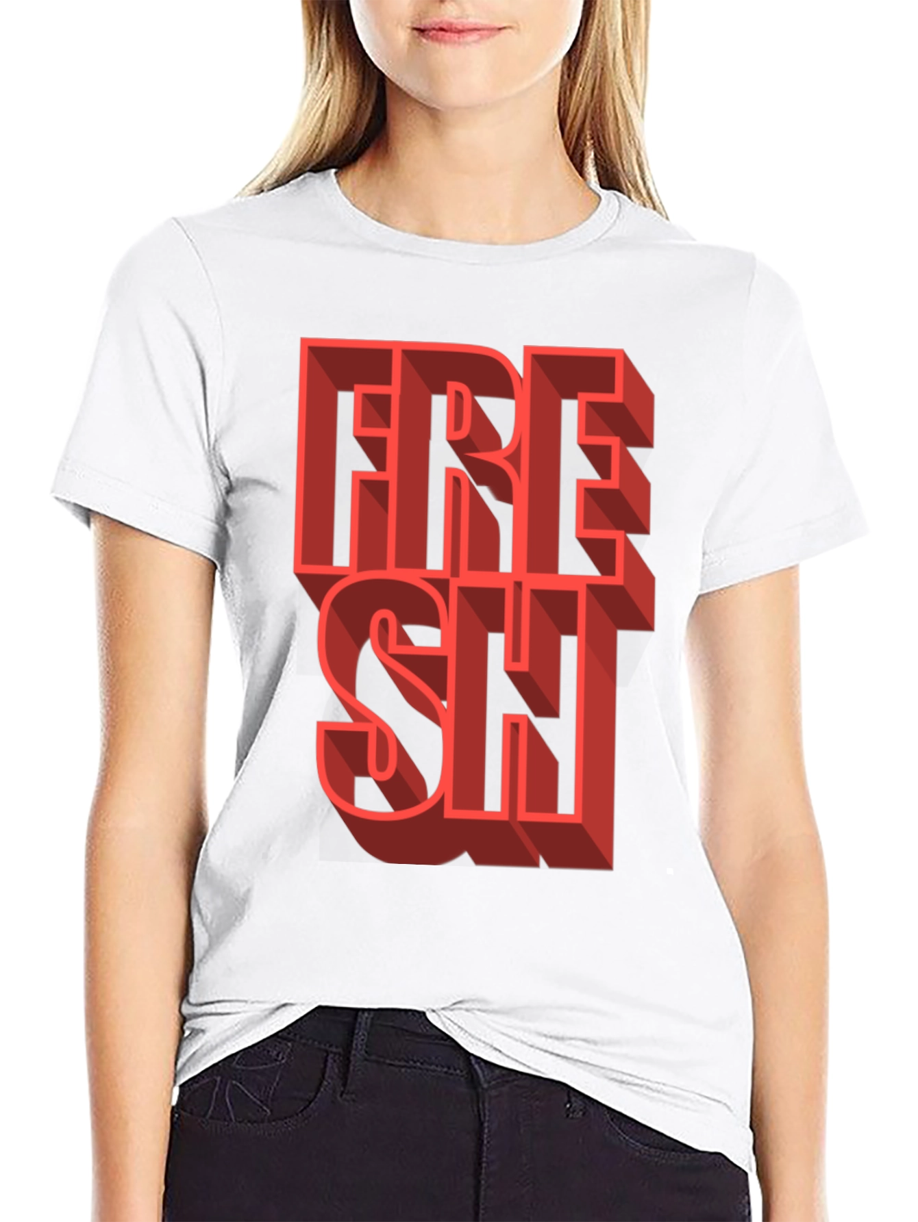 Fresh Graphic Tee - Trendy 3D Lettering Black T-Shirt