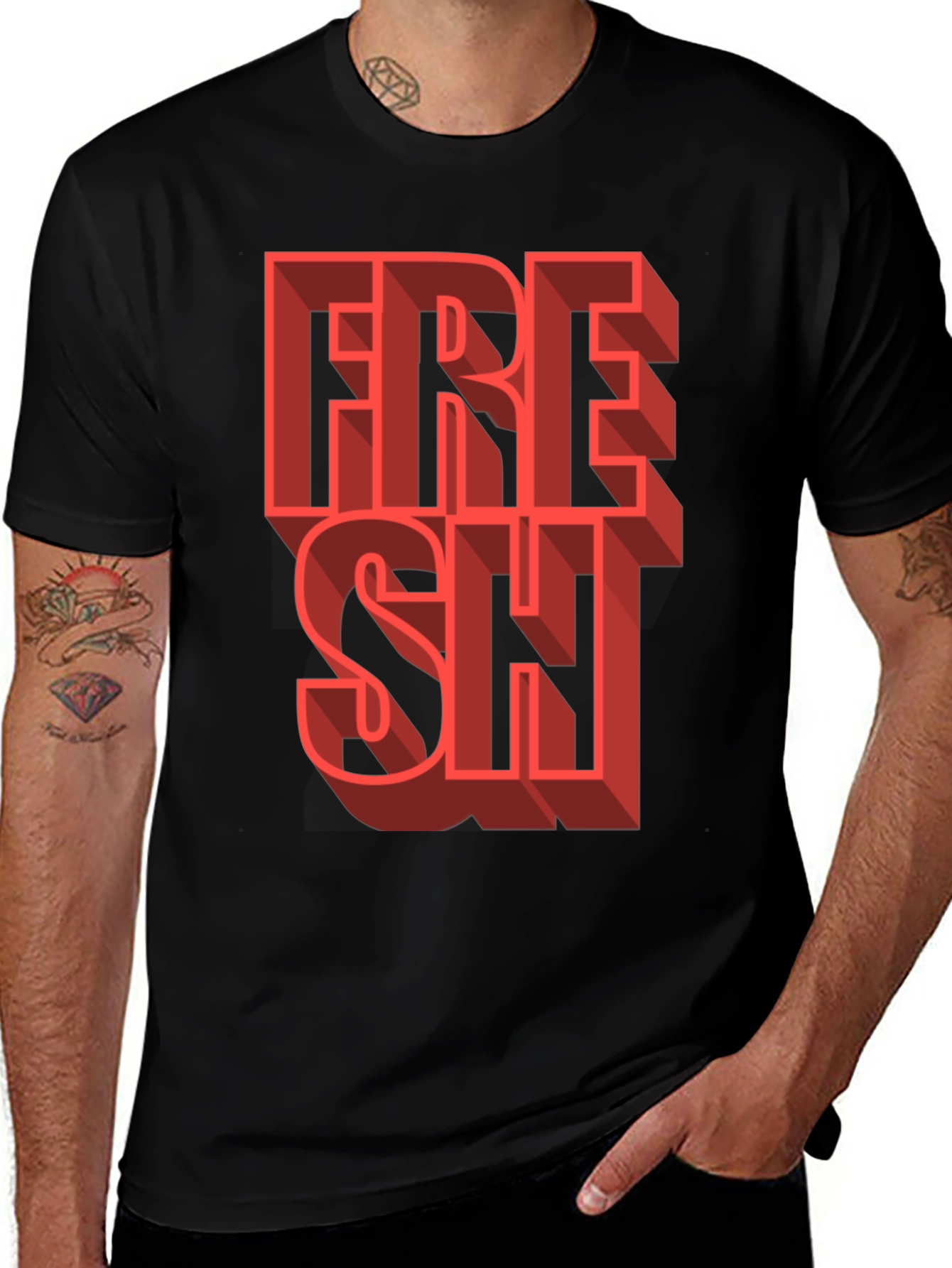 Fresh Graphic Tee - Trendy 3D Lettering Black T-Shirt