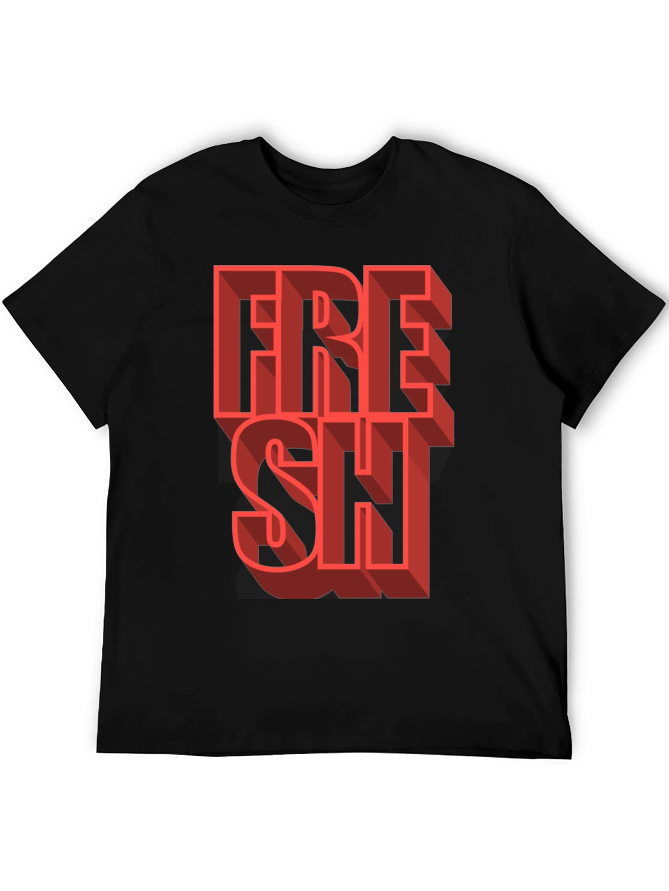 Fresh Graphic Tee - Trendy 3D Lettering Black T-Shirt