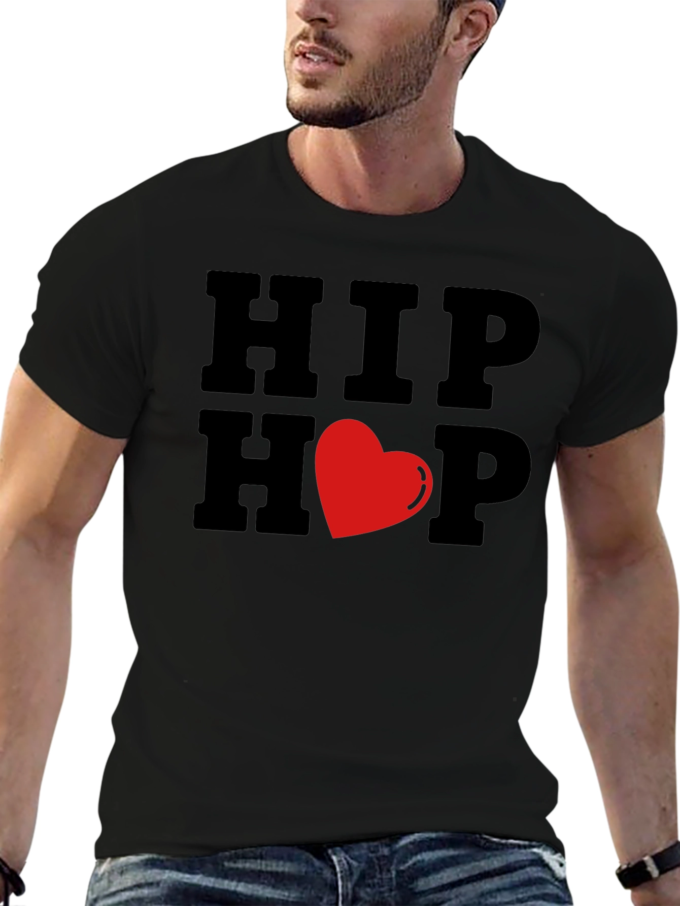 Hip Hop Heart Graphic Black T-Shirt