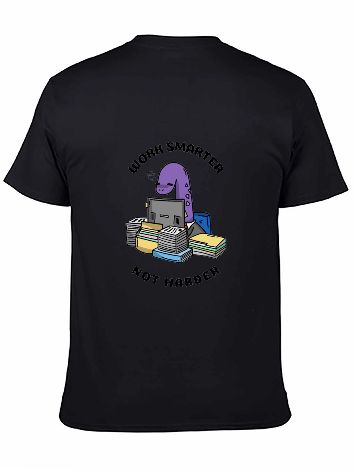 Work Smarter Dinosaur Black T-Shirt