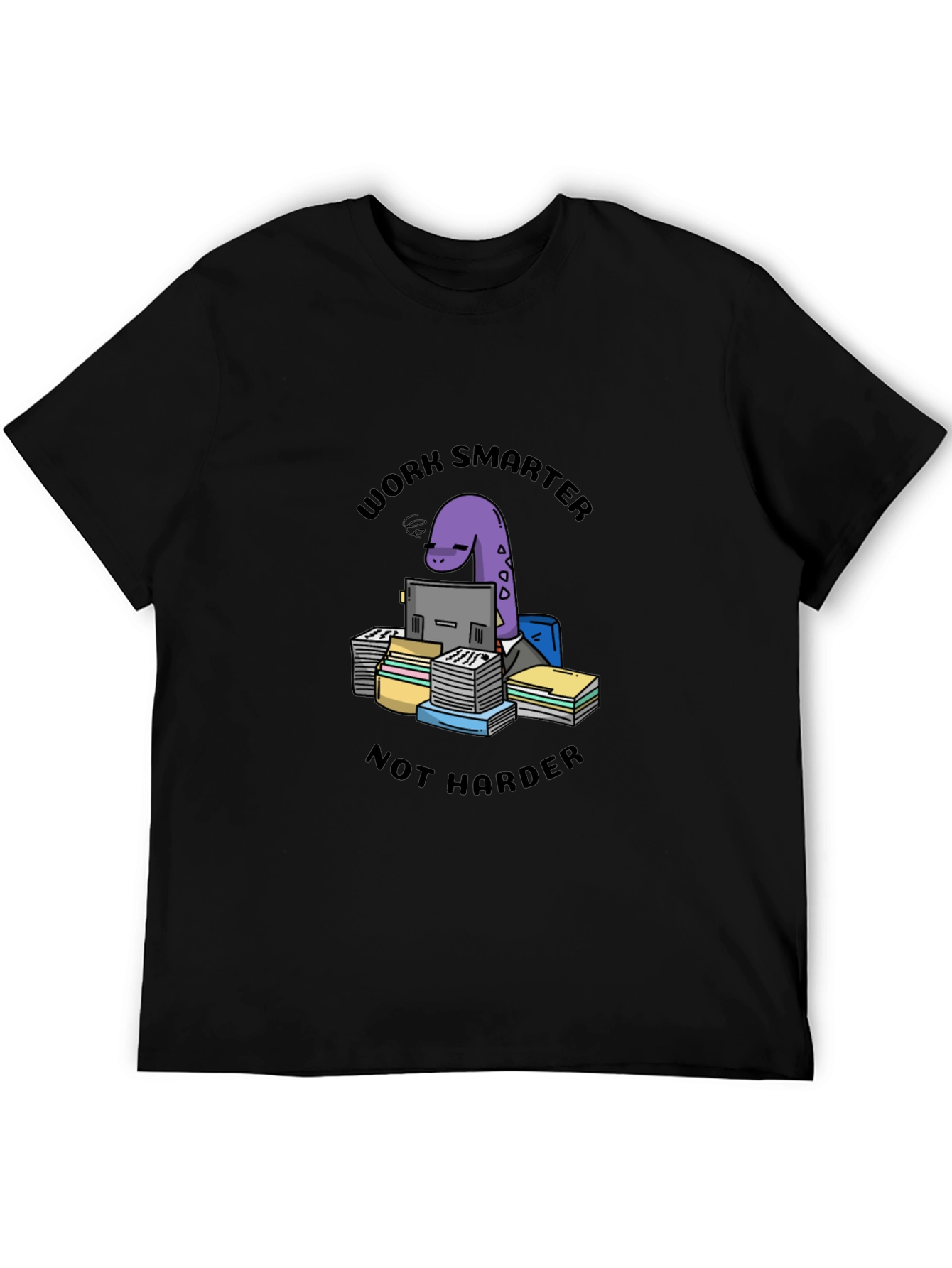Work Smarter Dinosaur Black T-Shirt