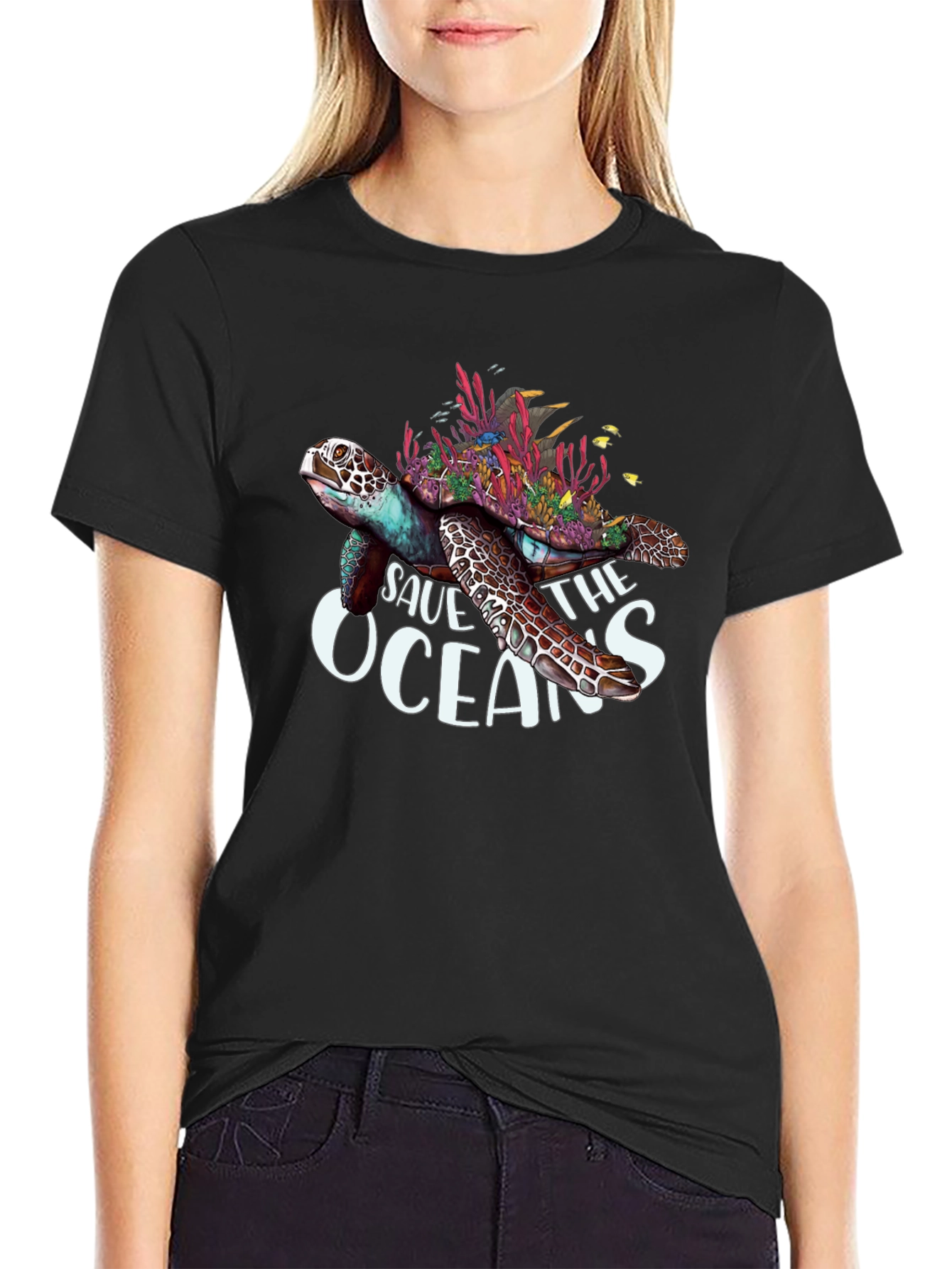 Save the Oceans Turtle Graphic T-Shirt