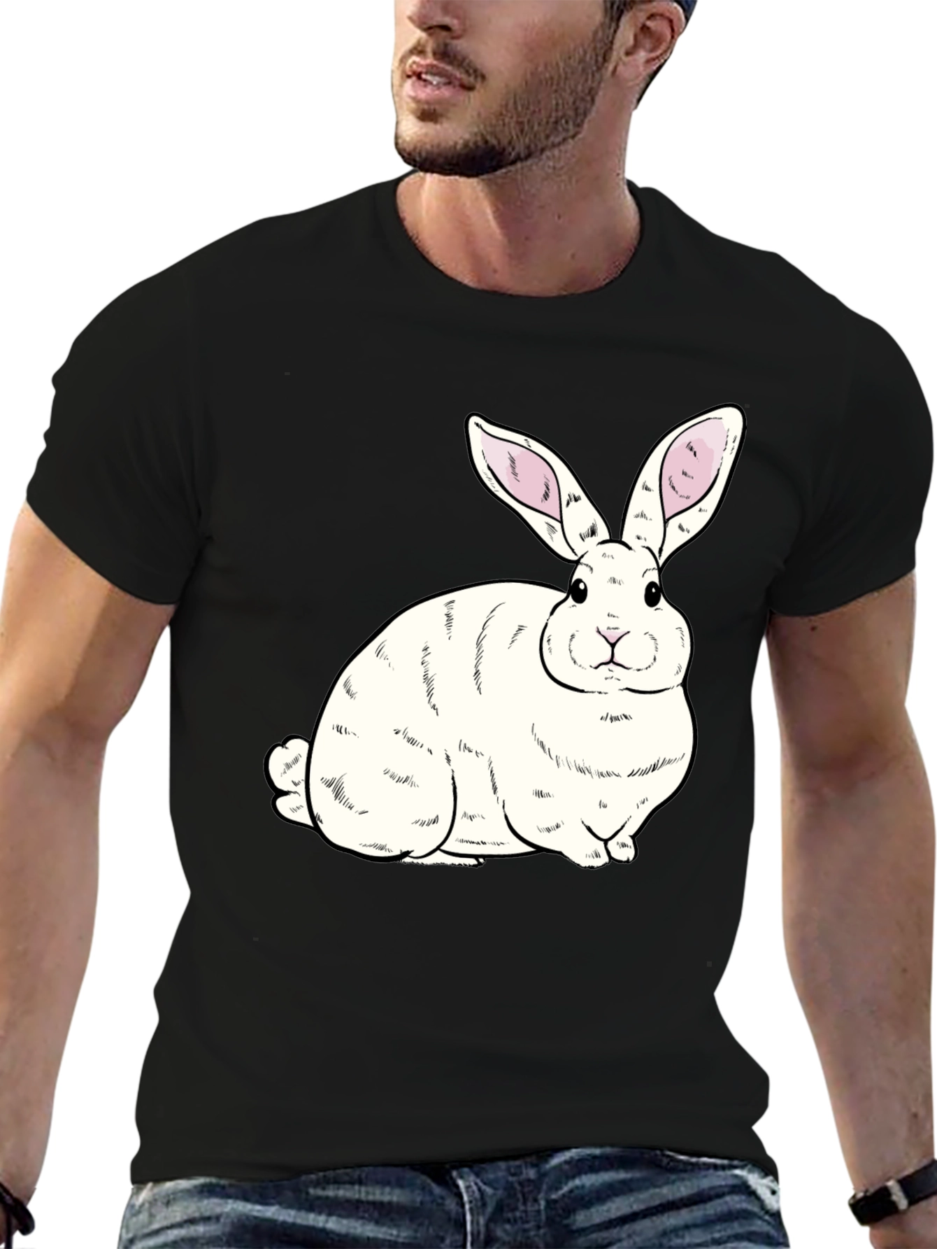 Bunny Graphic Black T-Shirt - Soft Cotton Comfort