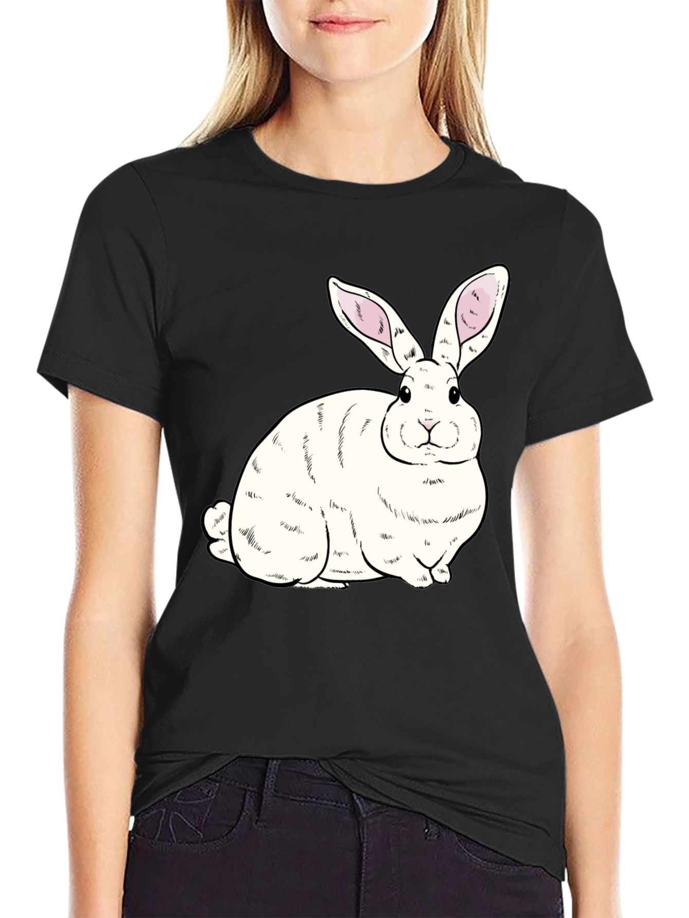 Bunny Graphic Black T-Shirt - Soft Cotton Comfort
