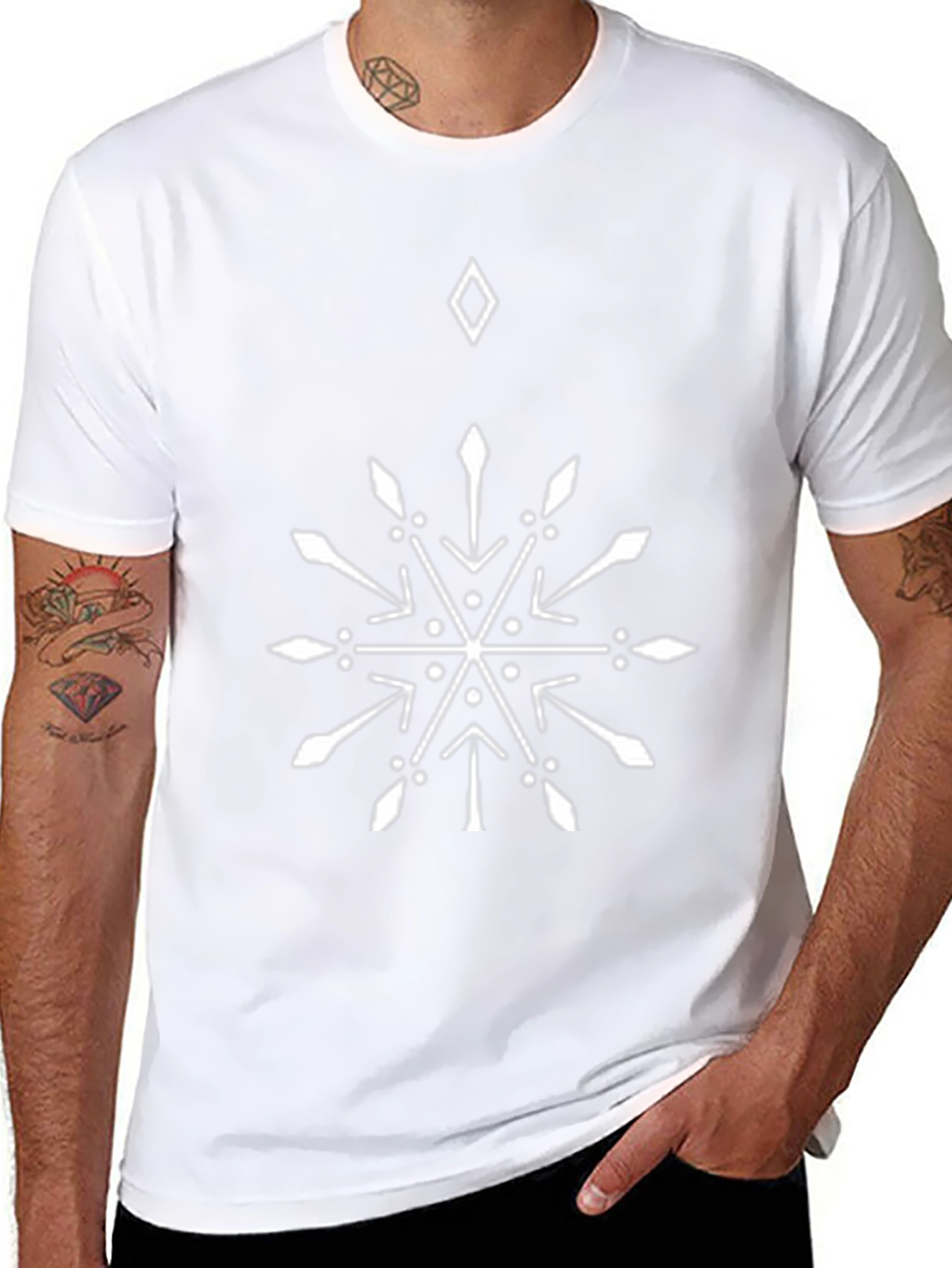 Geometric Snowflake Graphic Tee - Black