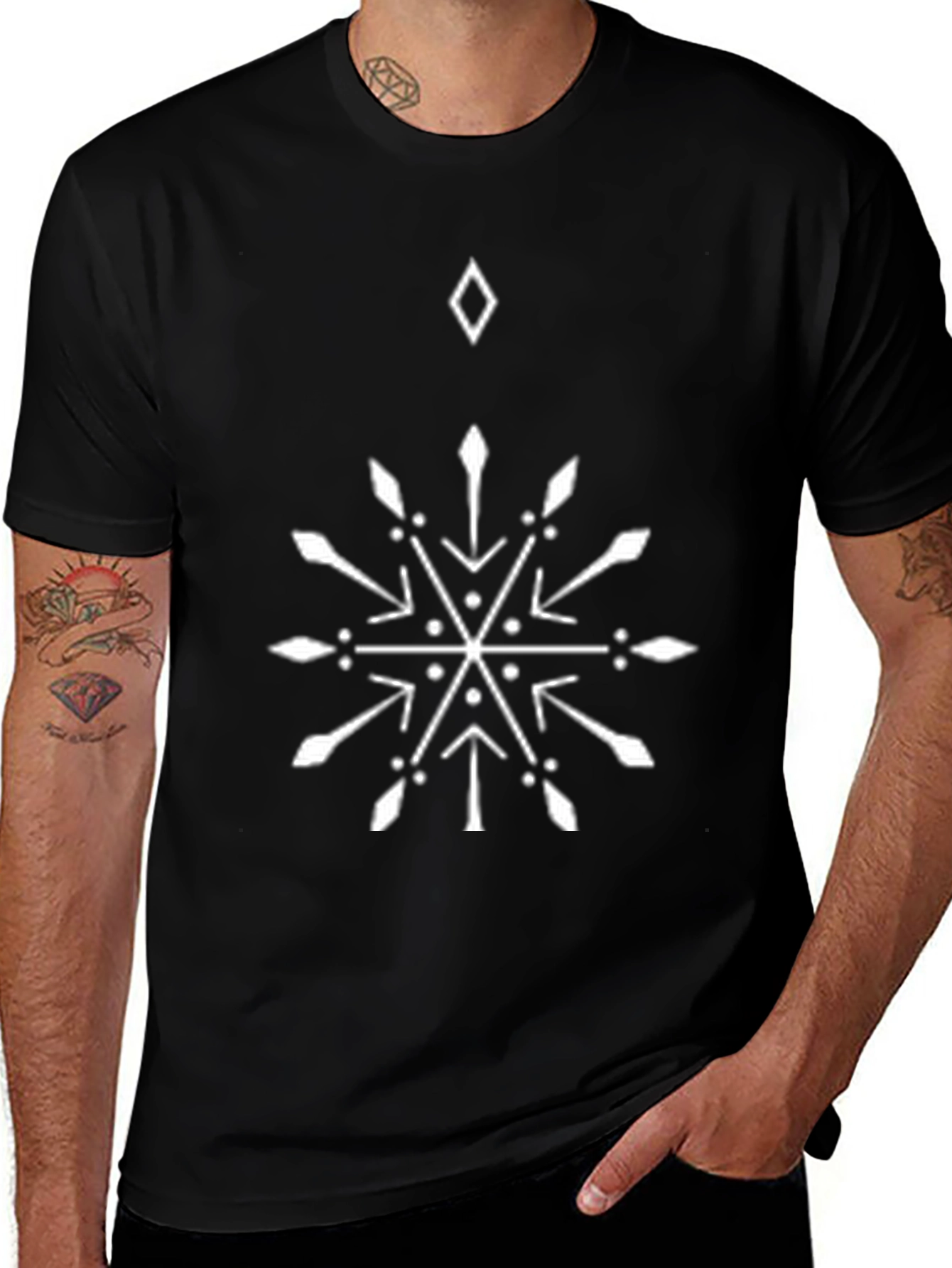 Geometric Snowflake Graphic Tee - Black
