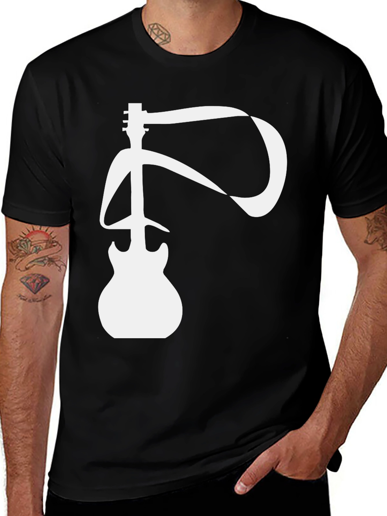 Guitar T-Shirt - Black Cotton Musical Design