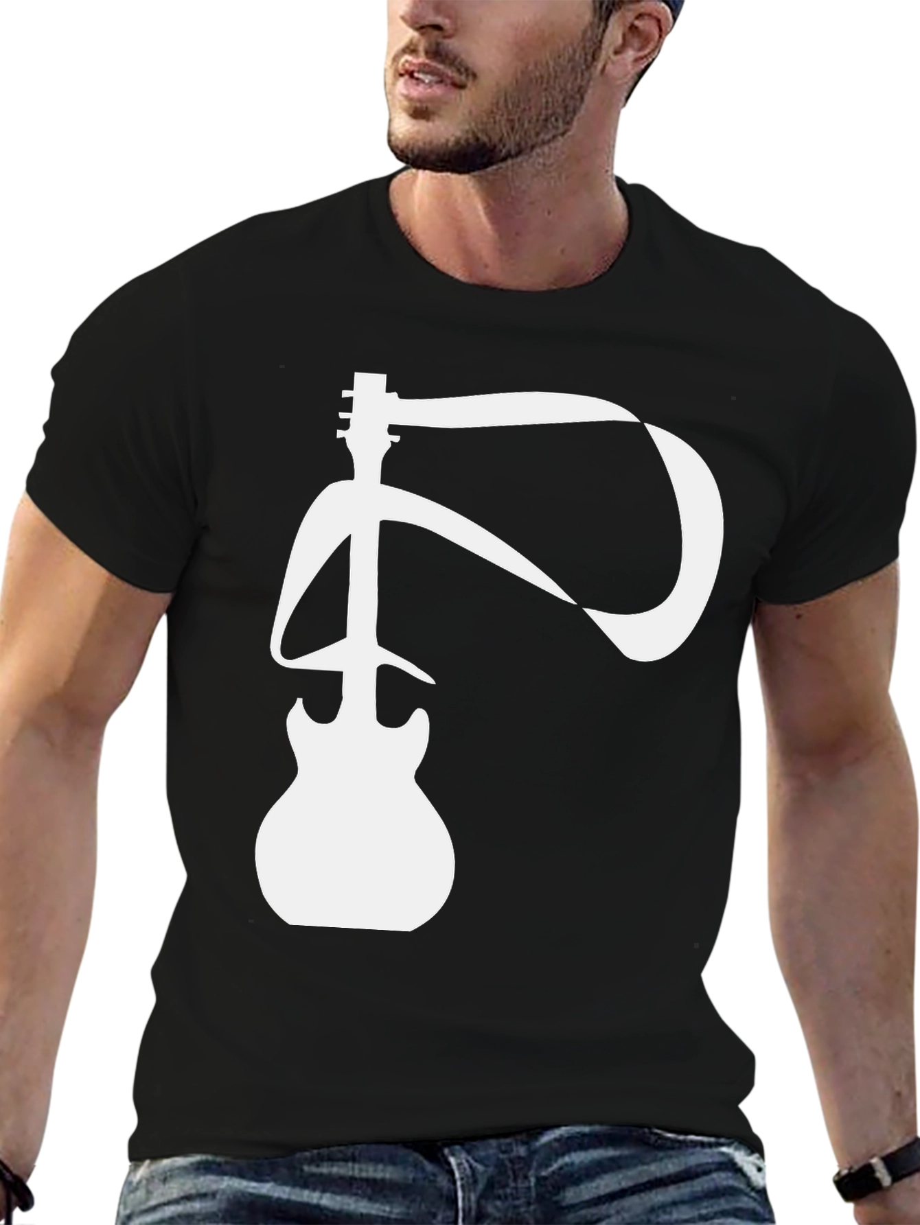 Guitar T-Shirt - Black Cotton Musical Design
