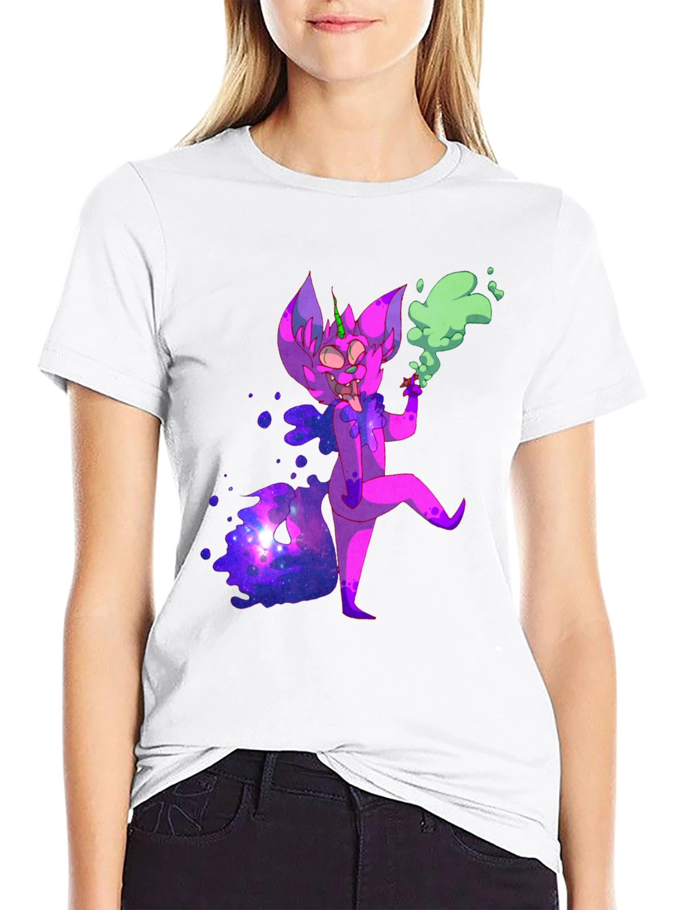 Cosmic Cartoon Character Black T-Shirt