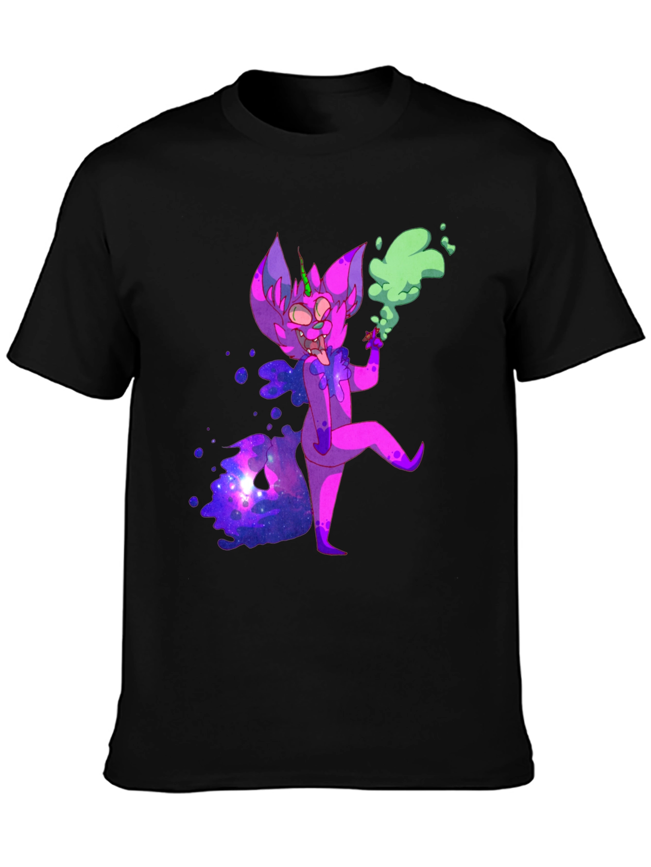 Cosmic Cartoon Character Black T-Shirt
