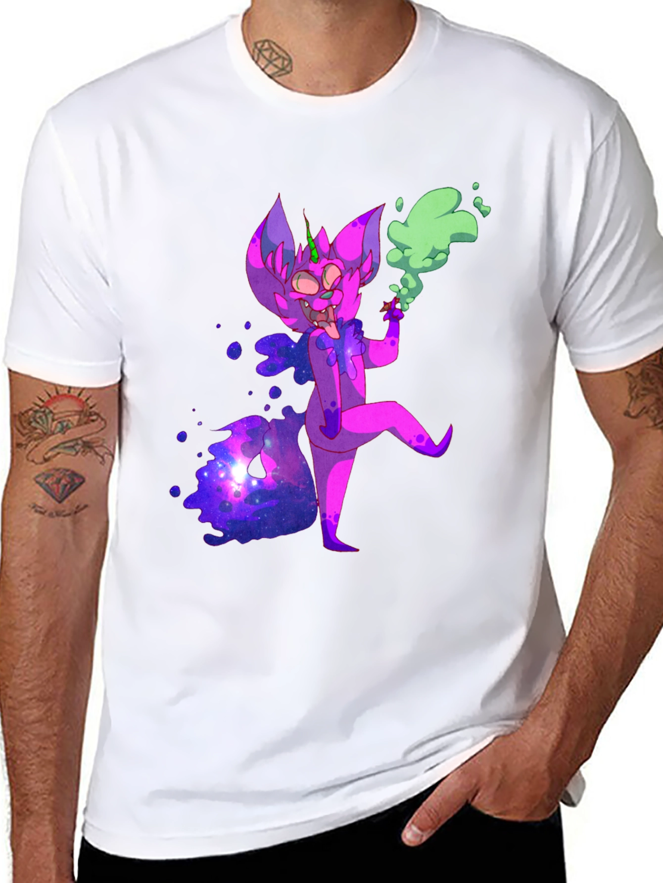 Cosmic Cartoon Character Black T-Shirt
