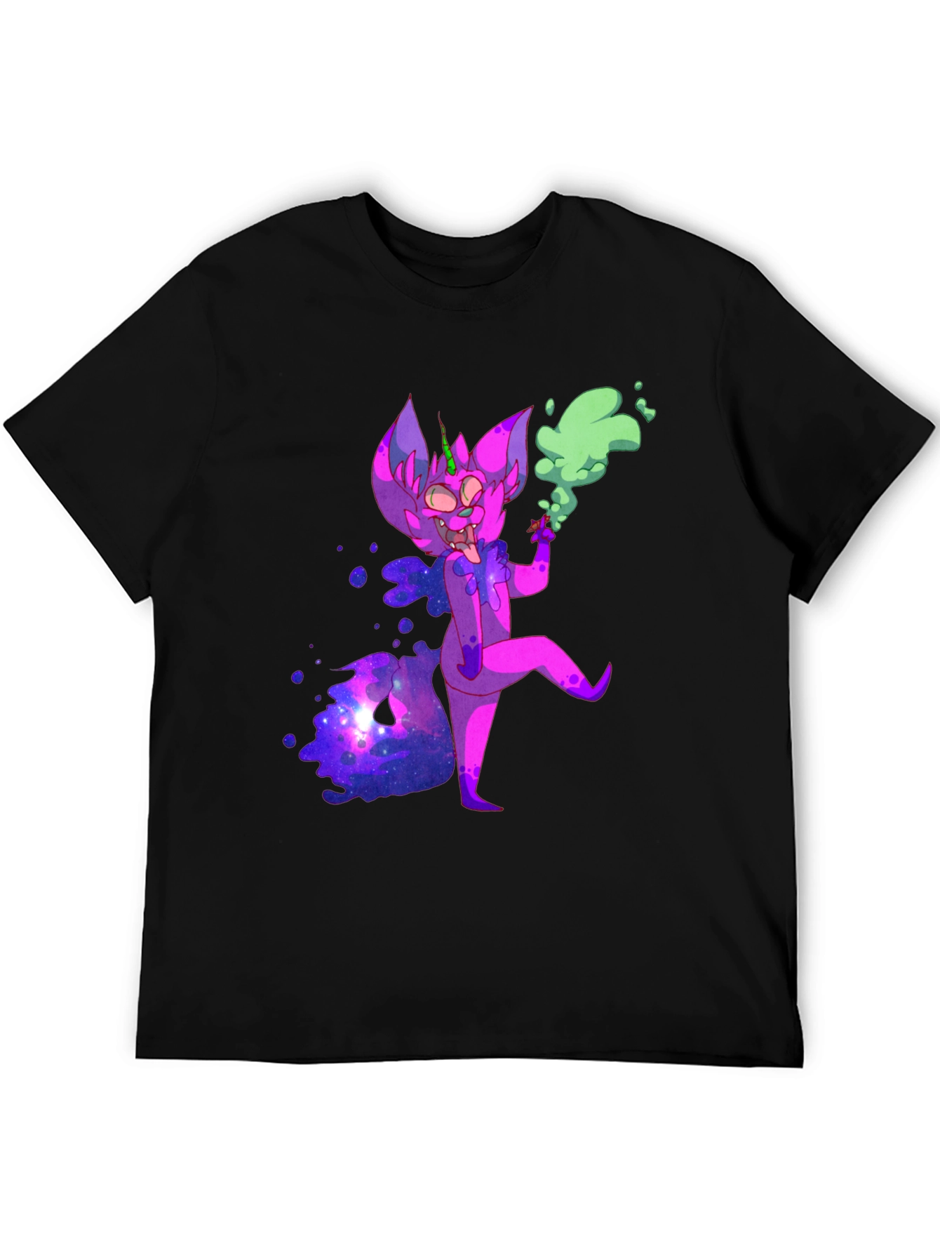 Cosmic Cartoon Character Black T-Shirt