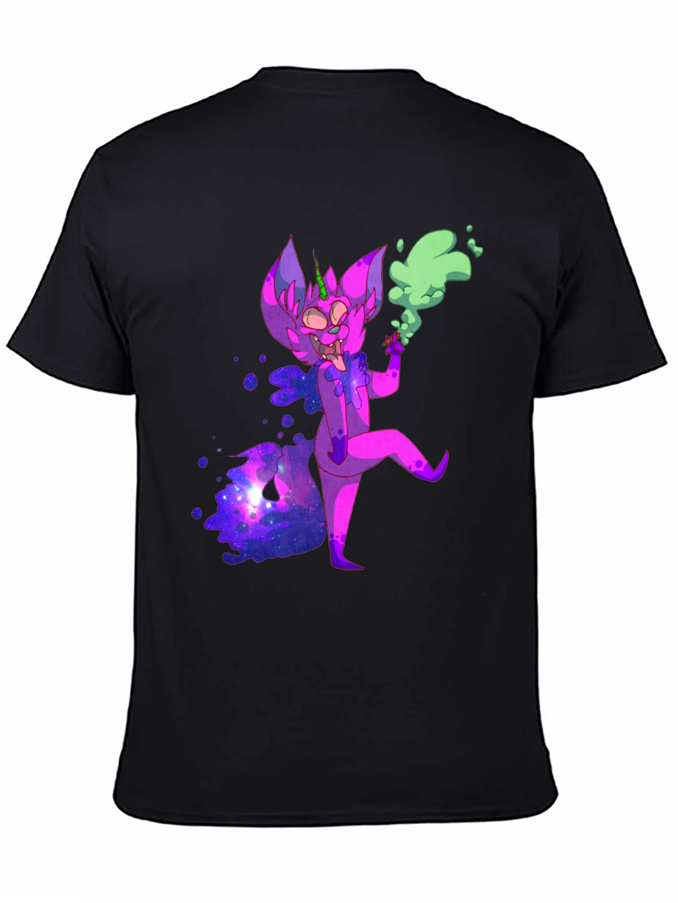 Cosmic Cartoon Character Black T-Shirt