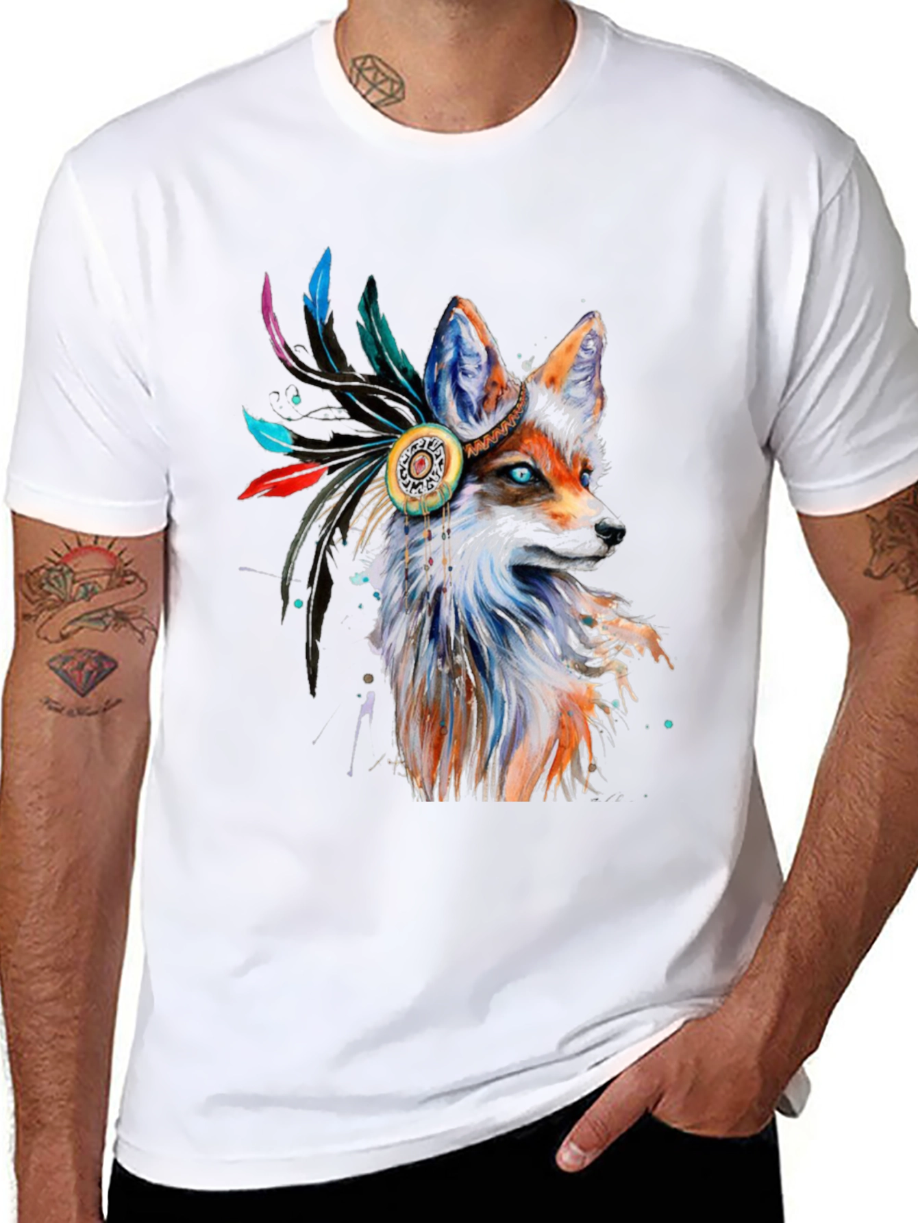 Fox Headdress Graphic Tee - Stylish Animal Print